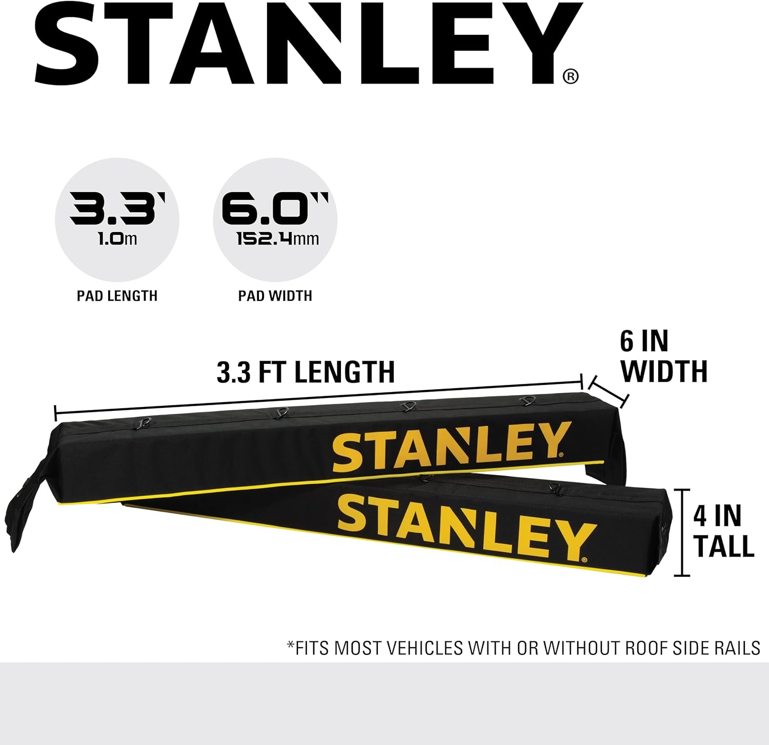 STANLEY S4000 Black/Yellow Universal Soft Roof Rack Pad and Luggage Carrier Kit with Heavy-Duty Tie Down Straps