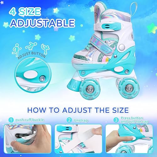 Miniatura 6 de Nattork Patines de ruedas para niñas para niños, 4 tamaños ajustables de arco iris con todas las ruedas iluminadas, el mejor regalo de cumpleaños