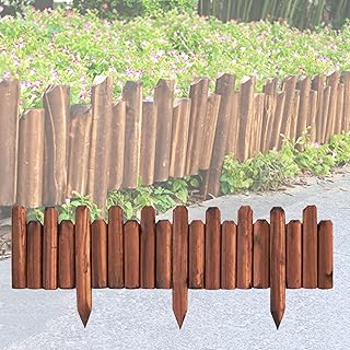 DIY Wooden Picket Fence, Lawn Edging Palisade, Wood Garden Edging, Brown Picket Fence Border, Garden Picket Fence, Landscape Fencing Border(Large)