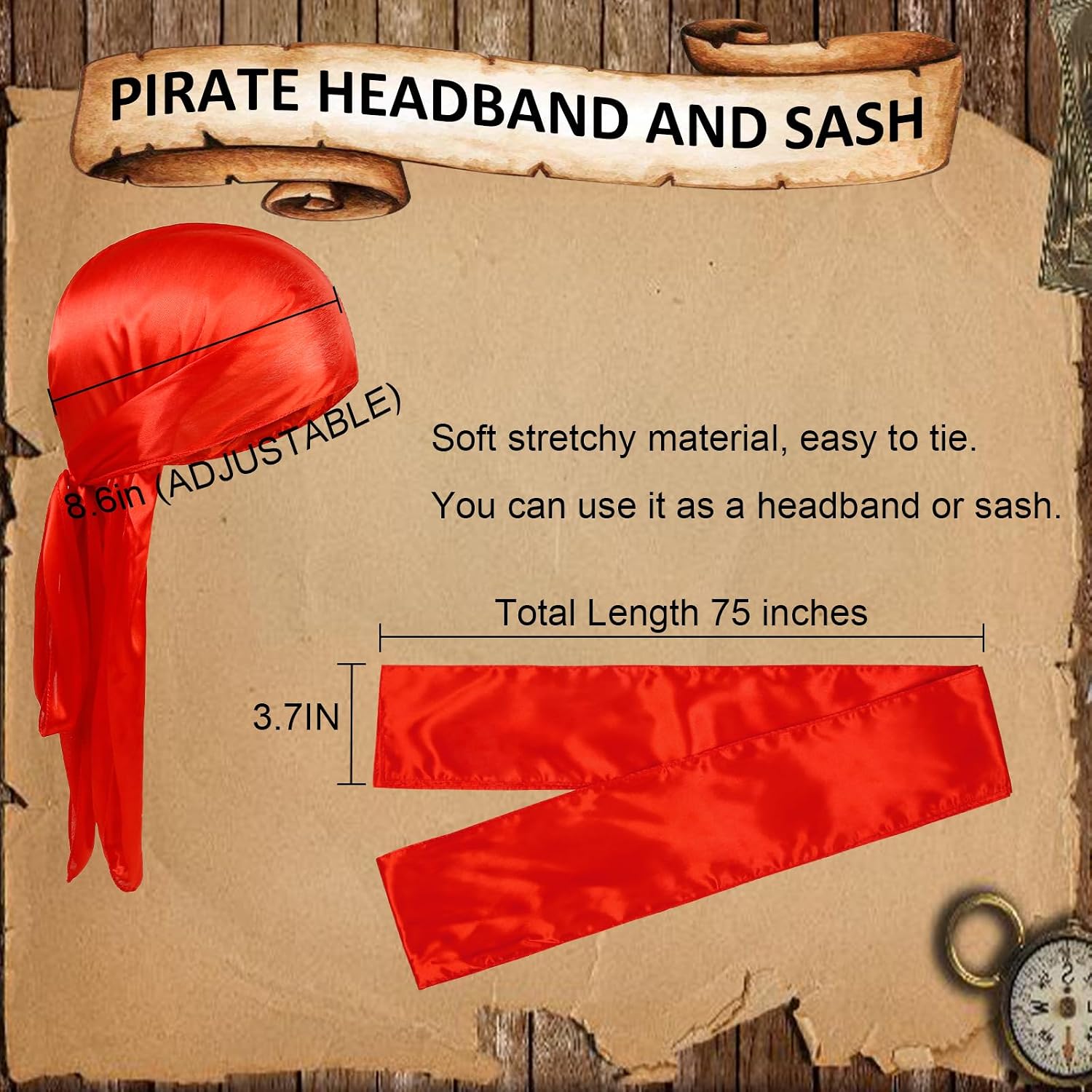 WOVOWOVO Pirate Accessories Set Captain Role Play for Men Pirate Costume Hat,Belt Halloween Accessories 8 Pcs