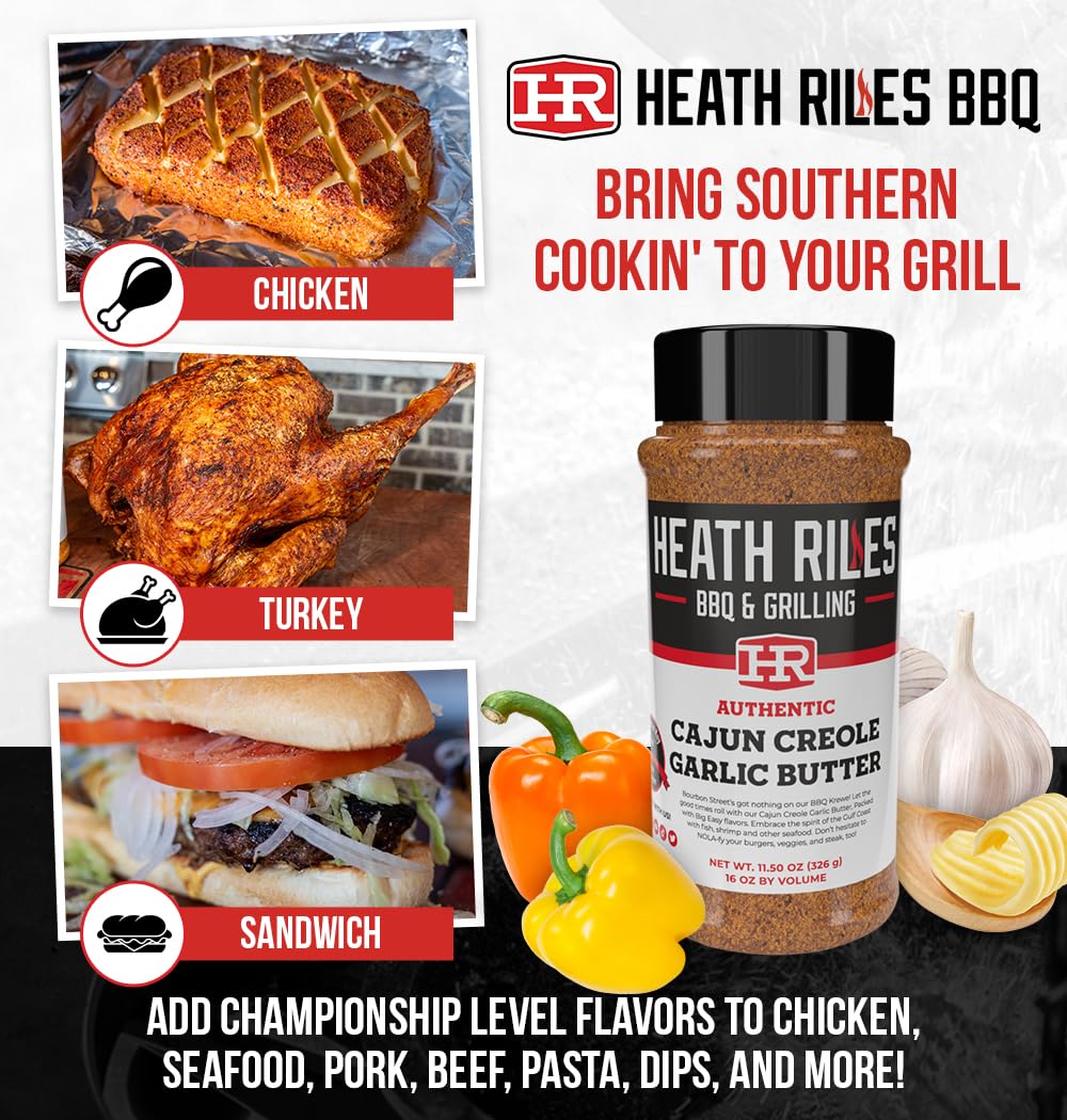 Heath Riles Cajun Seasoning Rub, Cajun-Creole, Louisiana Inspired Cajun Spice & Heat, Champion Pitmaster Recipe, 11.5 oz - Image 3