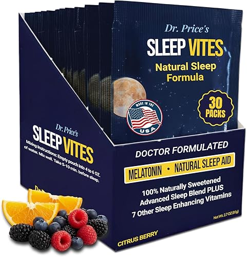 Dr. Price's - Polvo natural para ayudar al sueño  Berry-Citrus, 30 paquetes  Mezcla de bebida en polvo para dormir con magnesio, melatonina