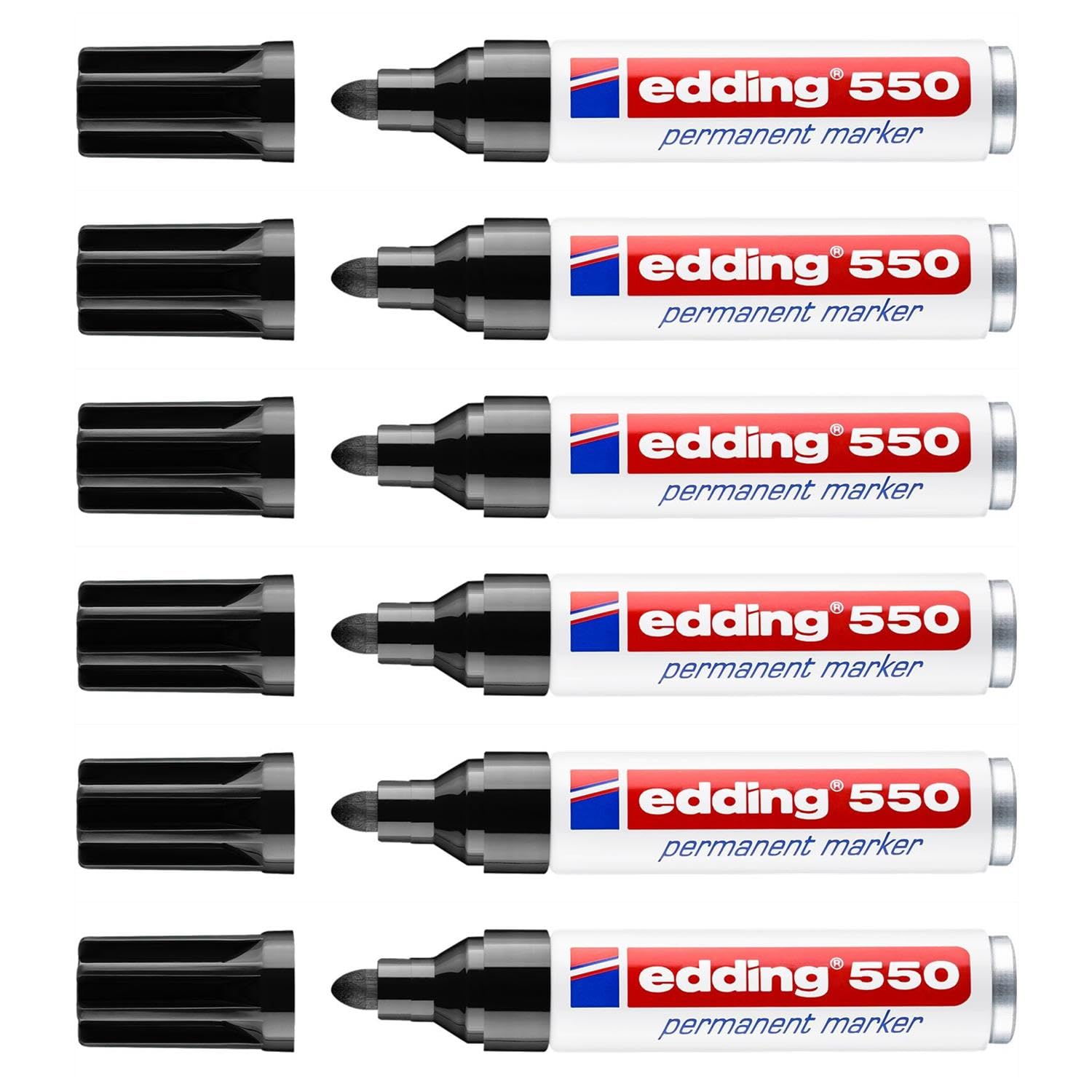 EDDING - Lote de 6 marcadores permanentes 550 (punta redonda, 3-​4 mm), color negro