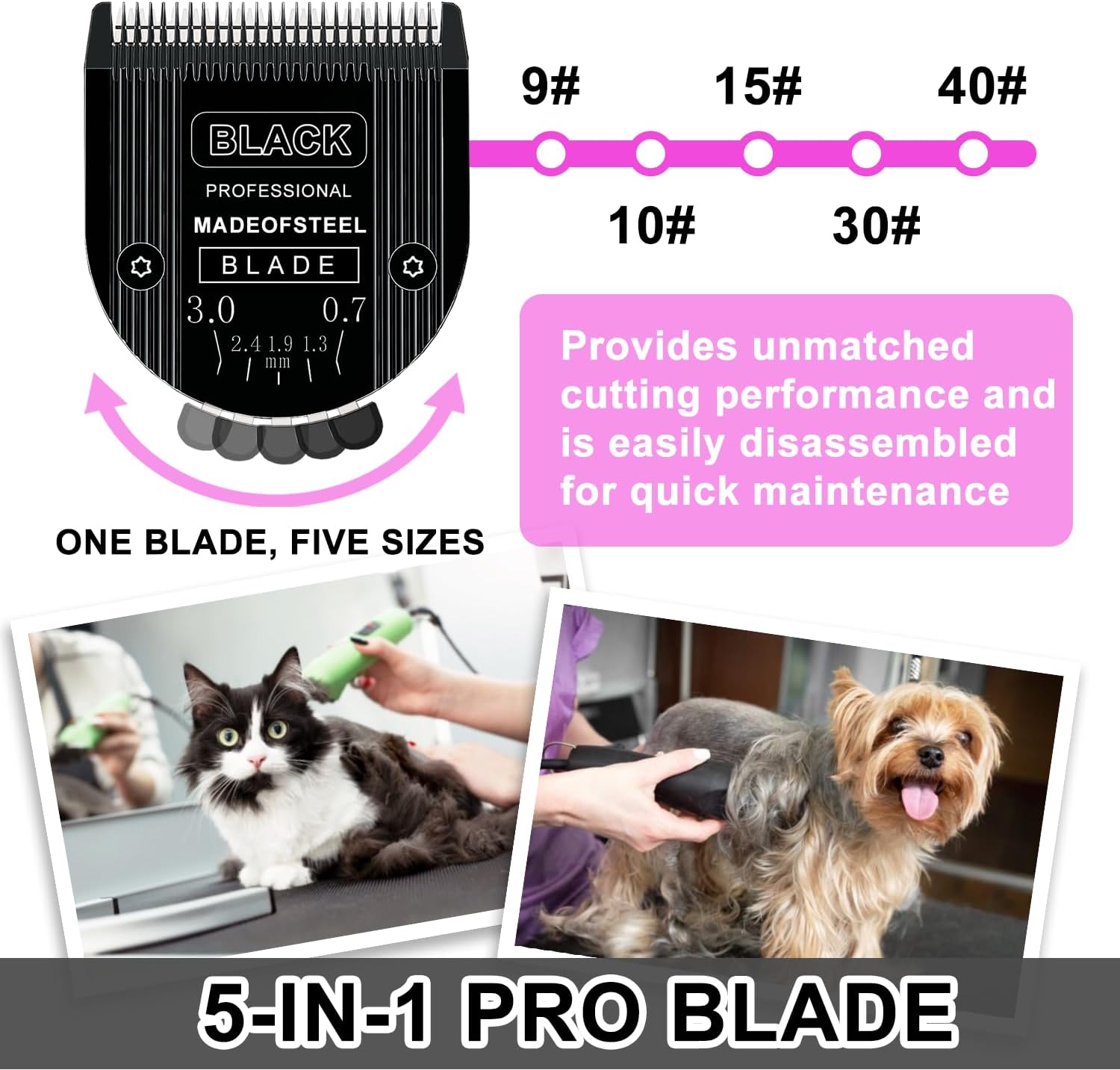 5 in 1 Detachable Adjustable Dog Grooming Clippers Blades,5 in 1 Replacement Blades Compatible with Wa-hl Clipper Arco, Bravura, Chromado, Creativa, Figura, and Motion Pet, Dog, and Horse (BLACK) image 2