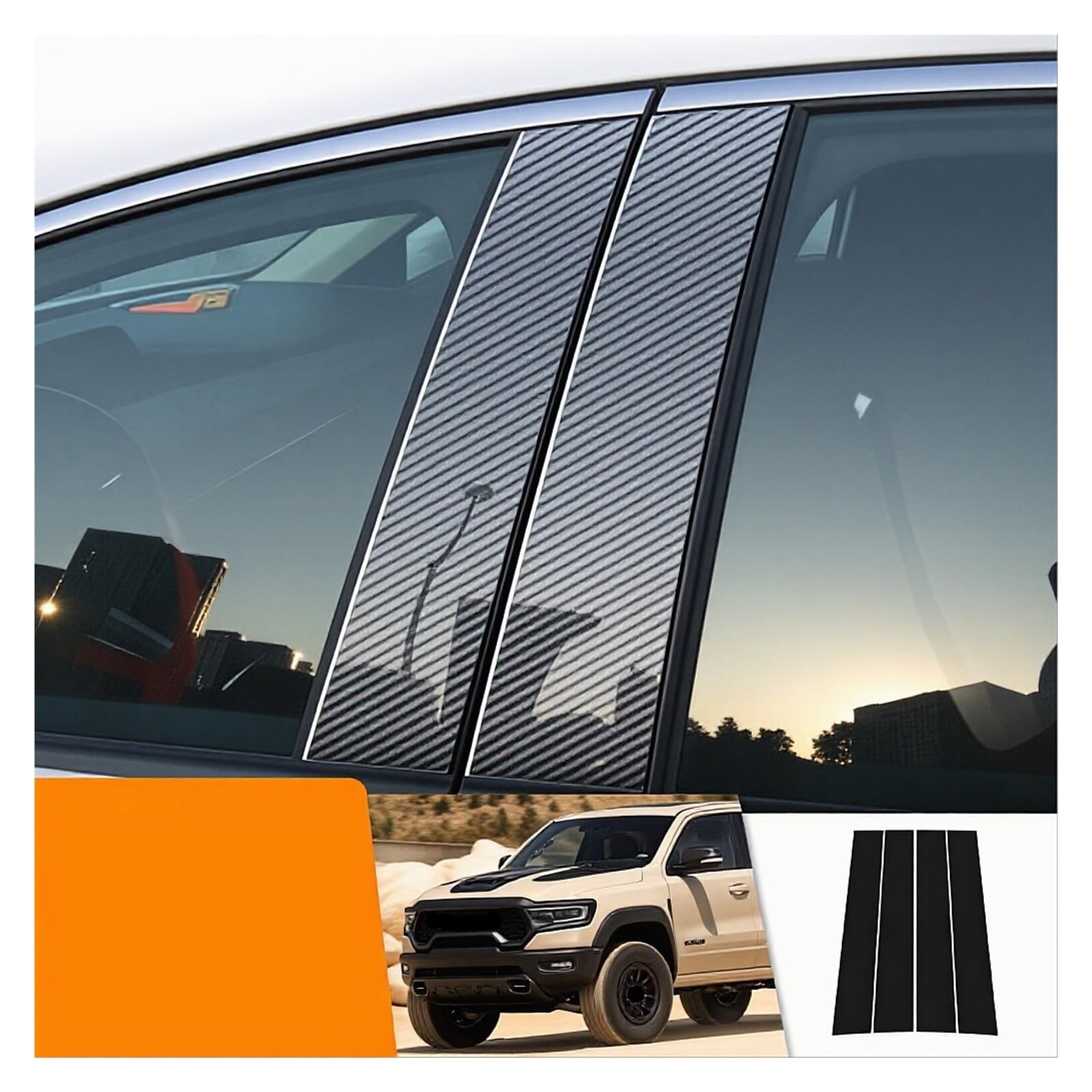Modanatura del montante Per Dodge Per Ram 1500 2500 3500 2019-2023 Stile Fibra Carbonio Copertura Montante B C Porta Finestrino Sticker(Carbon Fiber)