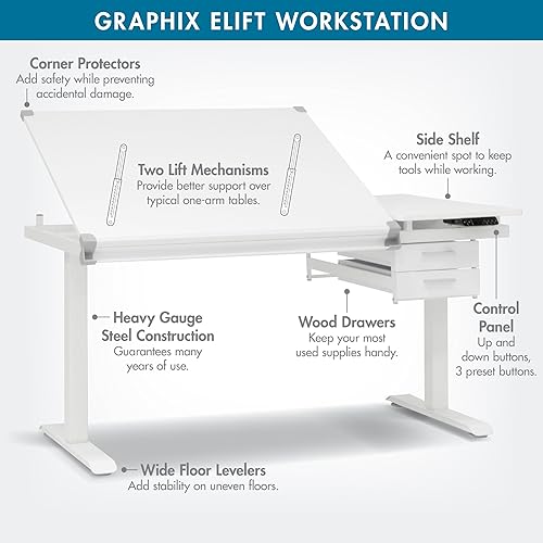 Miniatura 3 de SD STUDIO DESIGNS Graphix II eLift - Mesa de dibujo ajustable en altura superior dividida