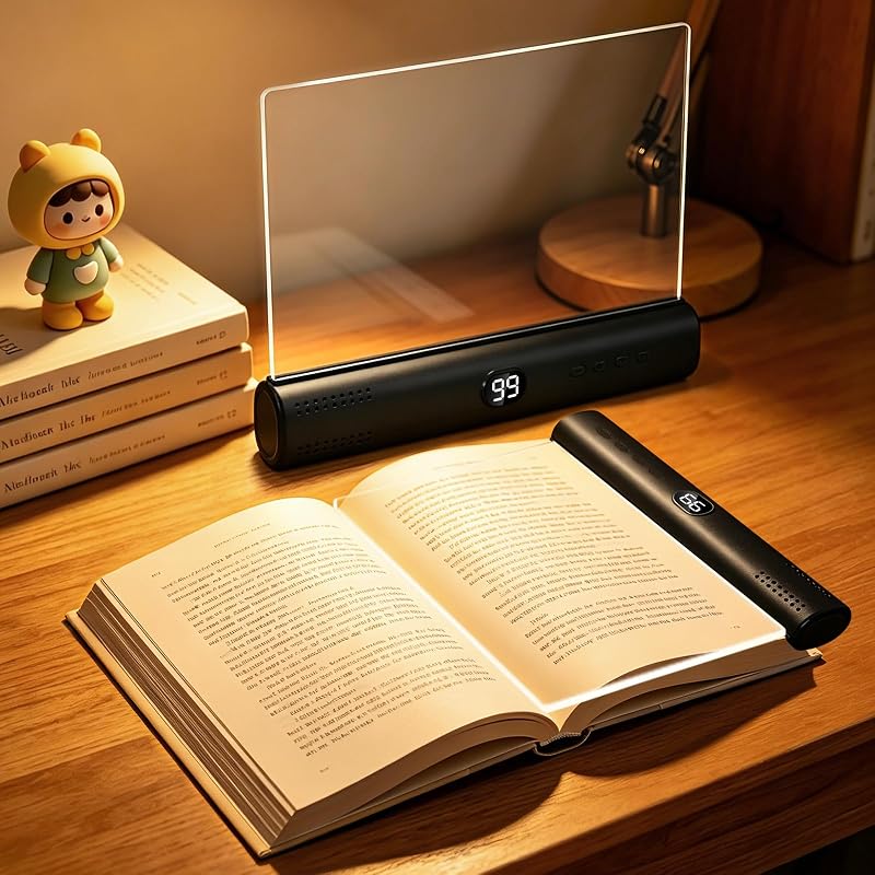 LED Book Light, Rechargeable Reading Lamp with 3 Colors & Stepless Dimming | Eye-caring LED book light with adjustable brightness. Rechargeable design, perfect for reading in bed, travel and study