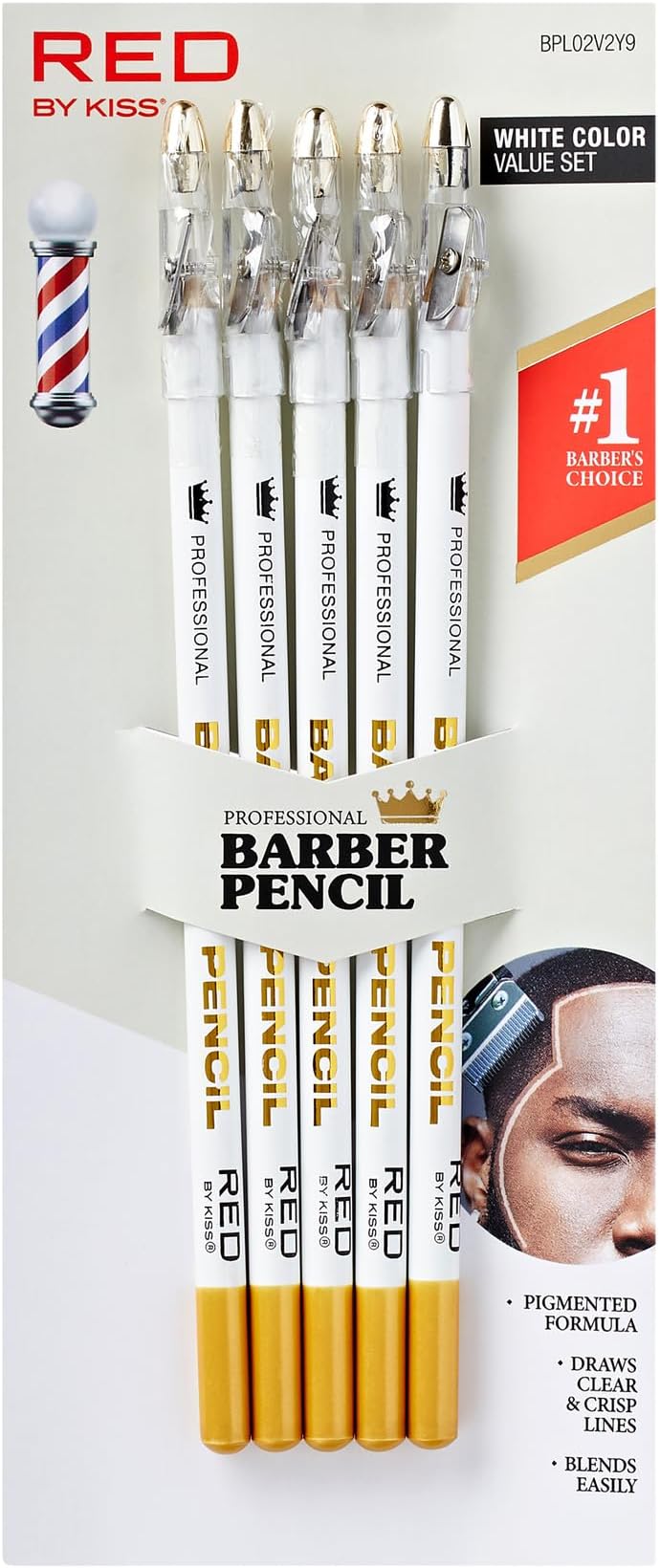 Red by Kiss 3PCS Barber Pencil with Built-in Sharpener Edge Hairline Razor Trace Pencils Beard Guide Beard and Hairline Outliner Pencils, Beard Shaping Pencils for Men (White-5pcs)