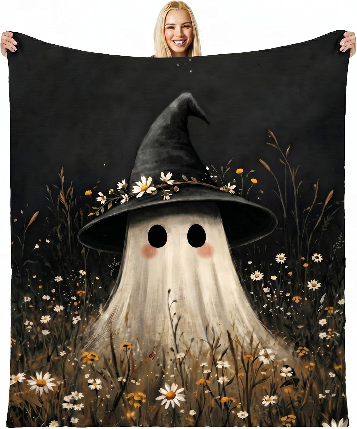 Pink Ghost Reader Blanket Halloween Reading Book Throw Blankets