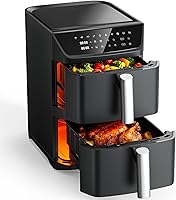 Mirtan 12.6QT Dual Basket Air Fryer for 10-12 People, SyncFinish Tech, Fits 6LB Chicken, 10-in-1 Compact DoubleStack, Dishwasher Safe Black