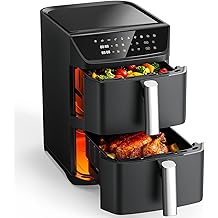 Dual Basket Air Fryer, 12.6QT Family-Size for 10&ndash;12 People, XL Basket for 6LB Whole Chicken, DoubleStack Compact Design, 10-in-1 Functions with Reheat, Dehydrate &amp; SyncFinish, Dishwasher-Safe, Black