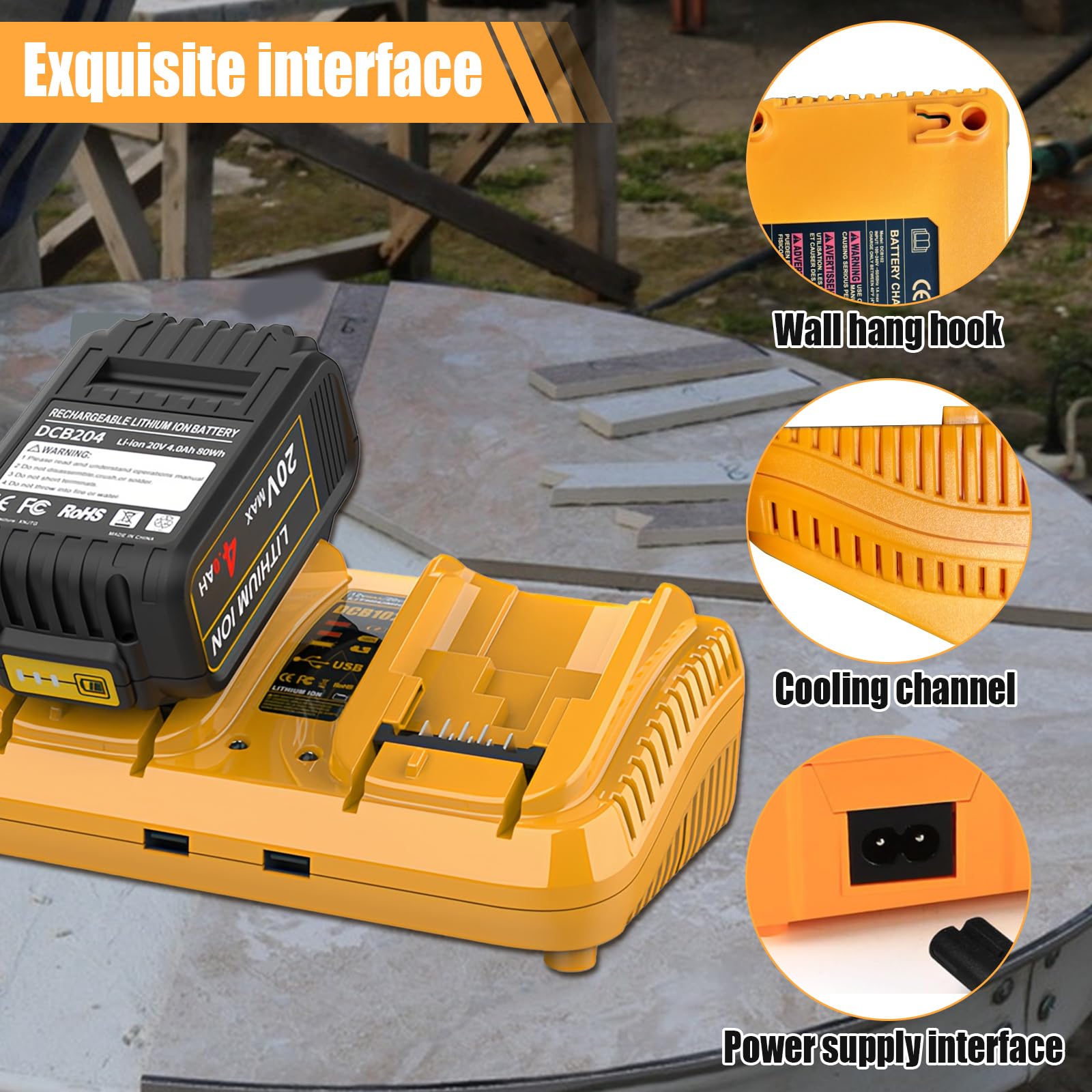 Caricabatterie a doppia porta per batterie Dewalt 12 V/20 V, caricabatterie rapido compatibile con batterie al litio serie DCB