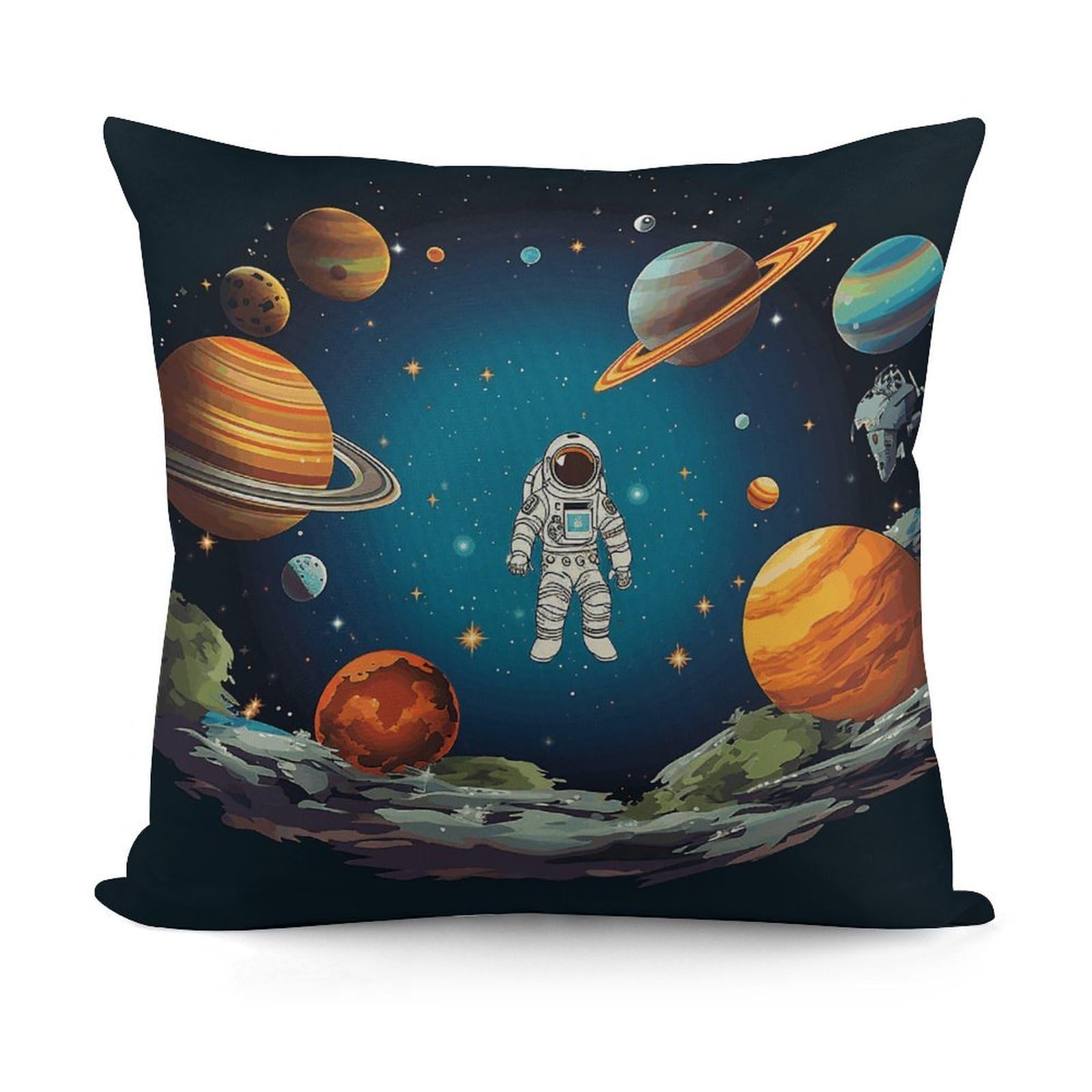 VstaDank Outer Space Rocket Astronaut Throw Pillow Covers Fade-Resistant Plush Pillow Case Cozy Square Cushion Case Removable Pillowcase Exquisite Pillow Shams Soft Pillow Protector 18"x18"