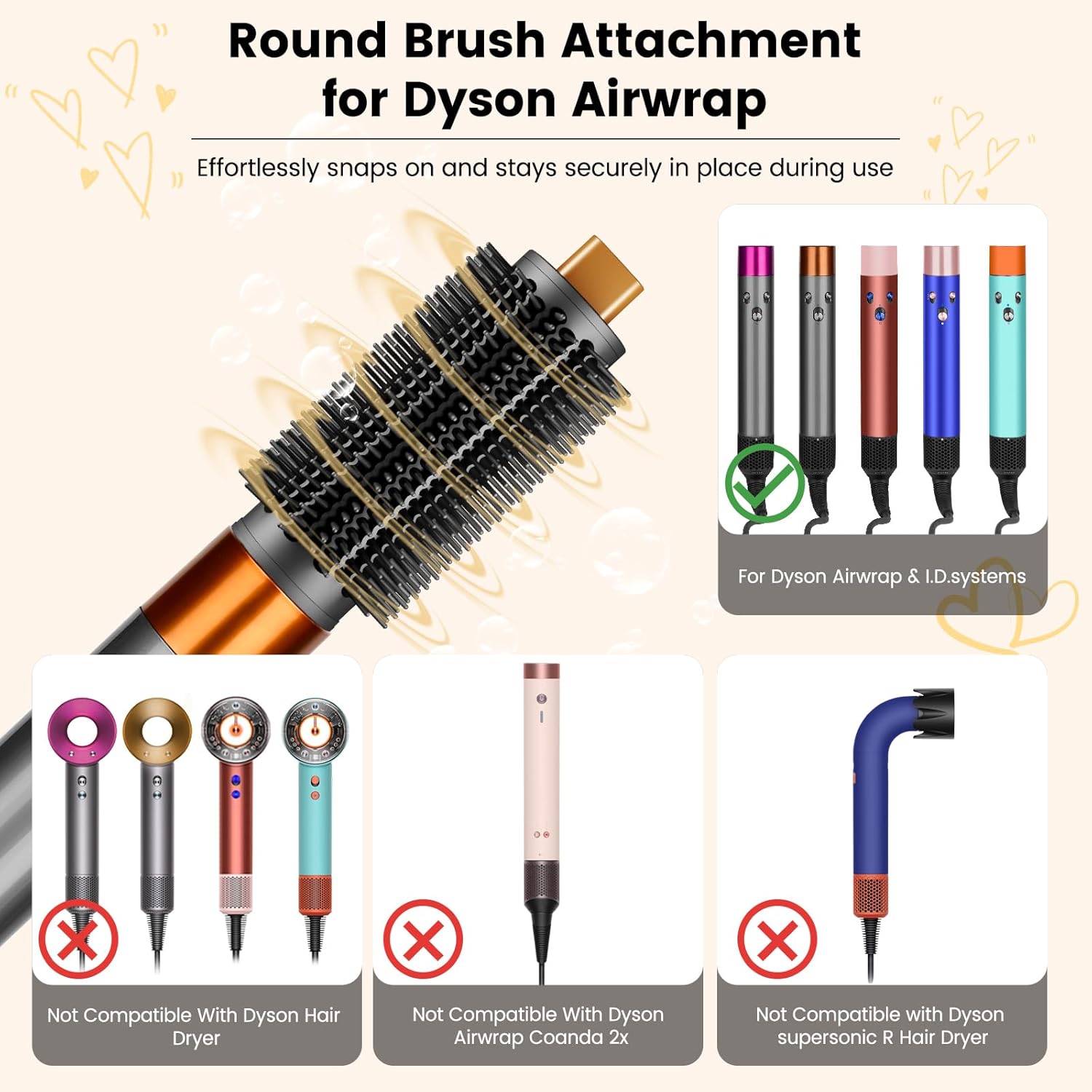 PUREGUST Upgraded 2.3inch Round Volumizing Brush Attachment for Dyson Airwrap HS01 HS05 HS08 Accessories, Upgraded Bristles for Dry Hair Add Volume Style Bangs Smooth Hair - Image 4