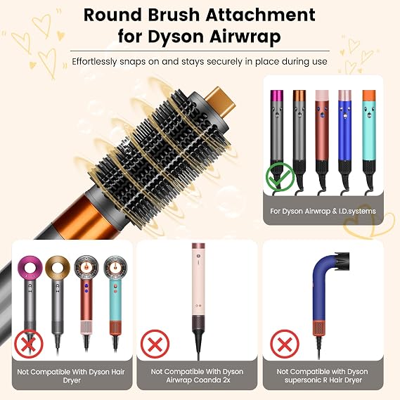 Upgraded Large Round Volumizing Brush and Upgraded 2.3inch Round Volumizing Brush Attachment for Dyson Airwrap HS01 HS05 HS08