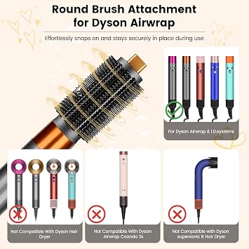 Upgraded Large Round Volumizing Brush and Upgraded 2.3inch Round Volumizing Brush Attachment for Dyson Airwrap HS01 HS05 HS08