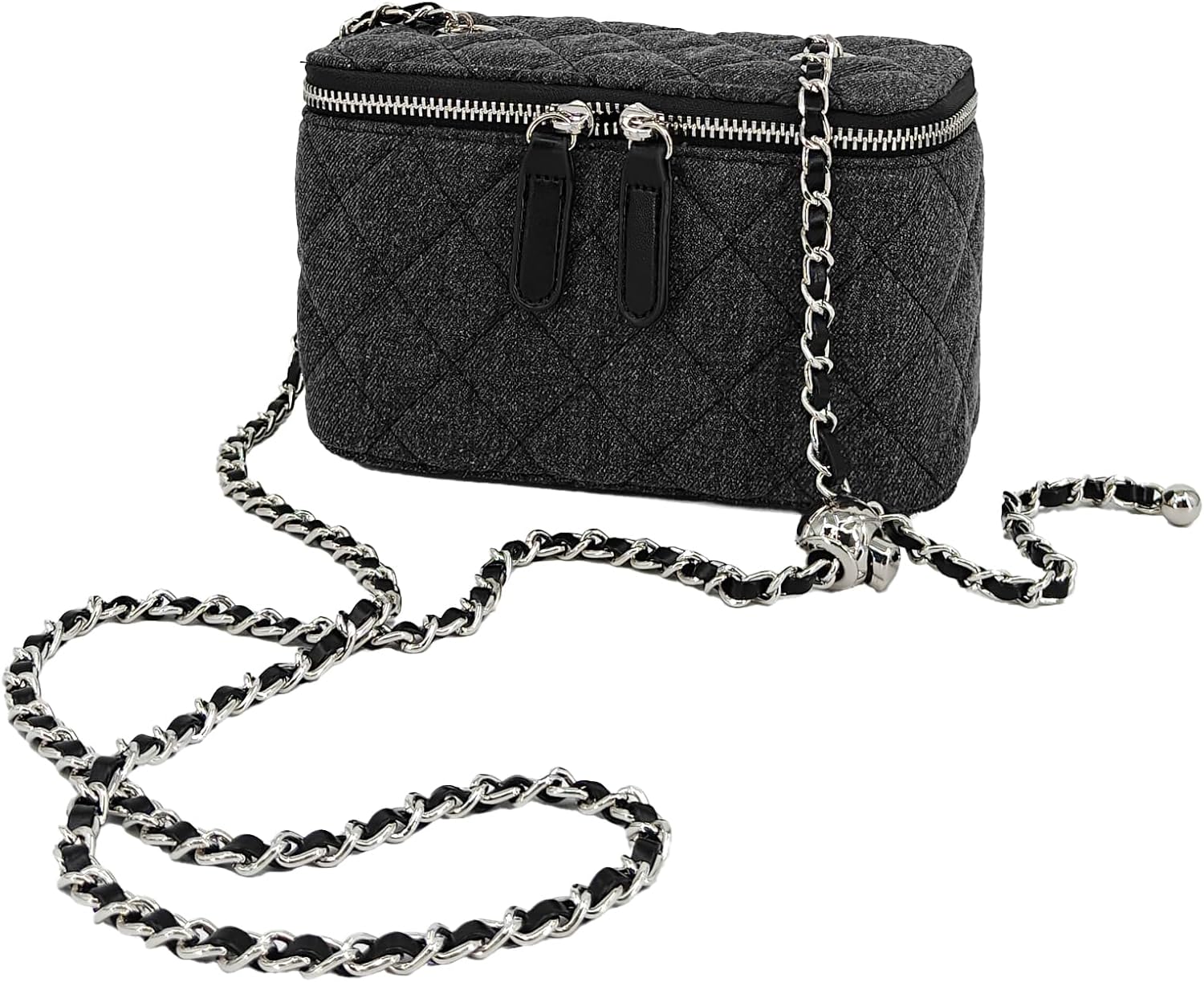 Mini Quilted Denim Crossbody Bag for Women, Small Jean Purse with Adjustable Chain Strap, Boxy Designer Vanity Case - Image 7