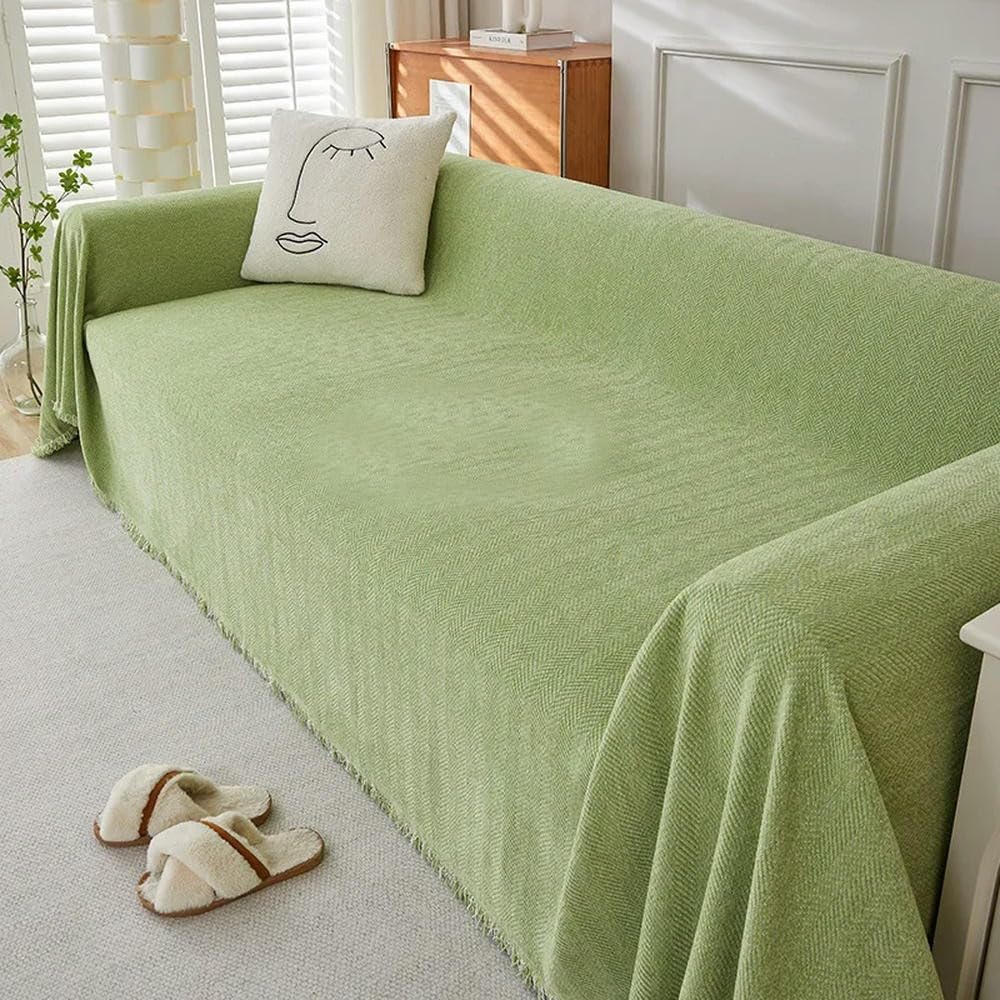 VIXDA Couch Cover Chenille Sofa Covers with Elegant Fringe Herringbone Texture Heavyweight Cozy Blanket for Couch Bed Decor