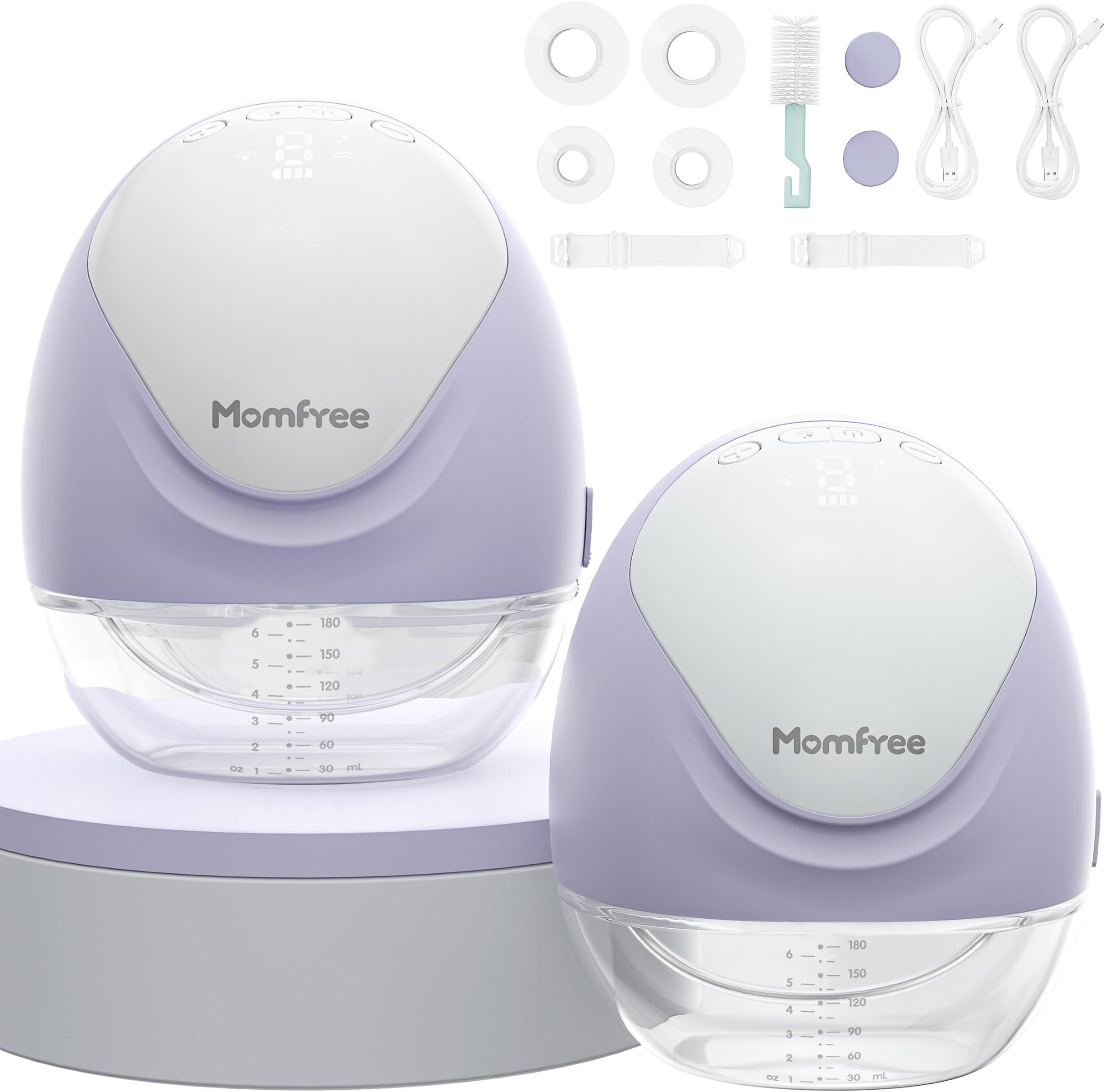 Hands Free Breast Pump:Wearable Breast Pump Portable with 3 Modes/9 Levels/LED Display - Low Noise,for 25/21/17mm Silicone Cushion Insert,2 Count