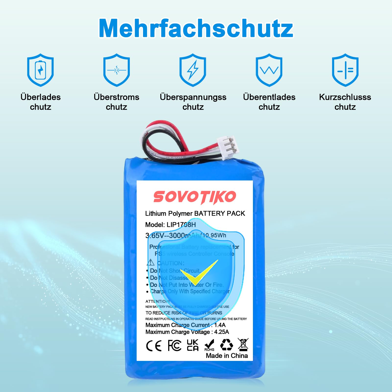 2 Stück High-Performance Li-Ionen Ersatzakkus für PS5-Controller, LIP1708H 3000mAh wiederaufladbarer Akku für Sony PlayStation 5 DualSense Controller CFI-ZCT1W