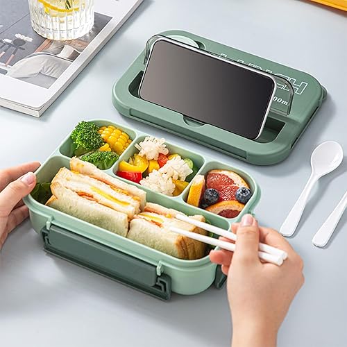 Miniatura 3 de SDFNBRA Lonchera Bento de 4 compartimentos con vajilla, lonchera Bento de 44.0 fl oz con tarro de salsa, perfecta para comidas sobre la marcha,