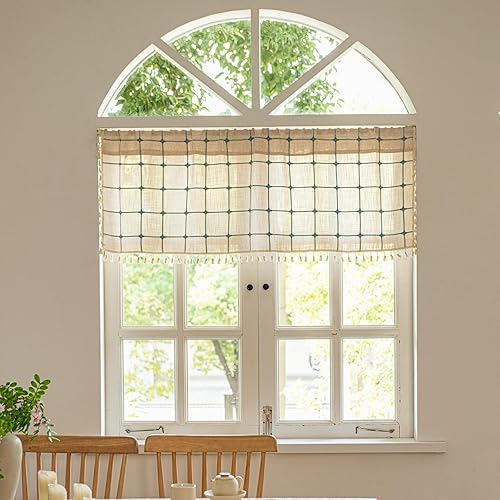 Miniatura 92 de Deeprove Cenefa Bohemia Blanca con Borlas para Decoración de Cocina y Cafetería, Cortinas Cortas de Algodón y Lino Crema Estilo Bohemio Rústico,