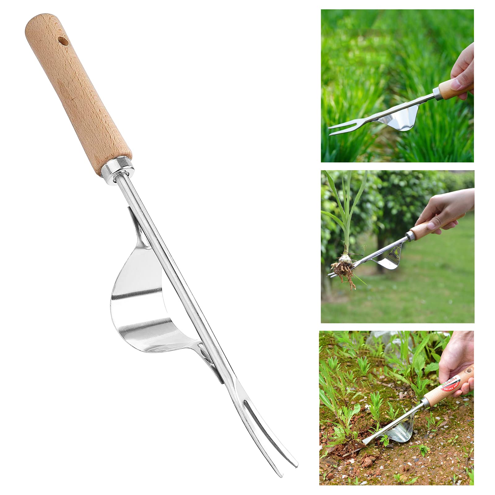Weed Remover Tool Weeder Tool Garden Hand Weed Puller Stainless Steel Dandelion Removal Tool Root Remover Manual Weed Removing Weeding Tools for Garden Grass Patio Lawn Farmland — view 5