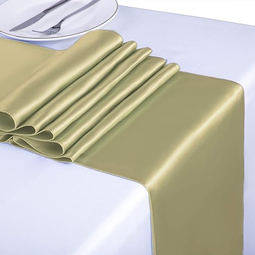 Cupuamon Camino de mesa de satén, 1 paquete de 12 x 108 pulgadas para fiestas, bodas, mesas redondas rectangulares para sillas (niebla azul, 1