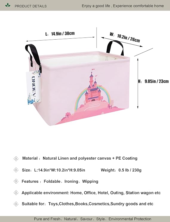 Rectangular Pink Castle Princess Closet Bedroom Storage Bin