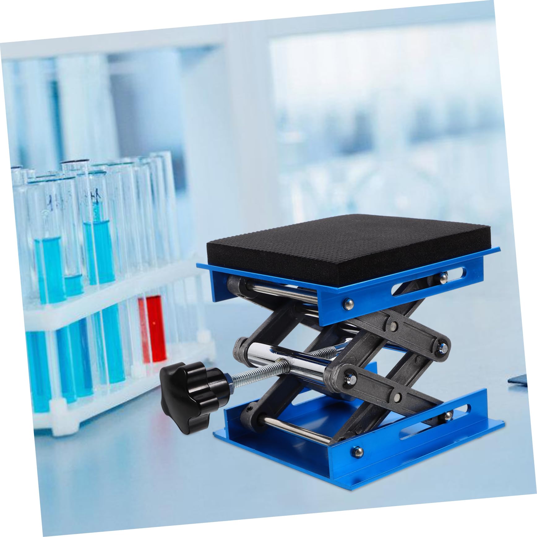 Piattaforma Elevatrice da Laboratorio 10x10 Cm in Lega di Alluminio | Supporto a Forbice per Banco Prove, Inserto Eva Antivibrazione, Base Abs Ferro