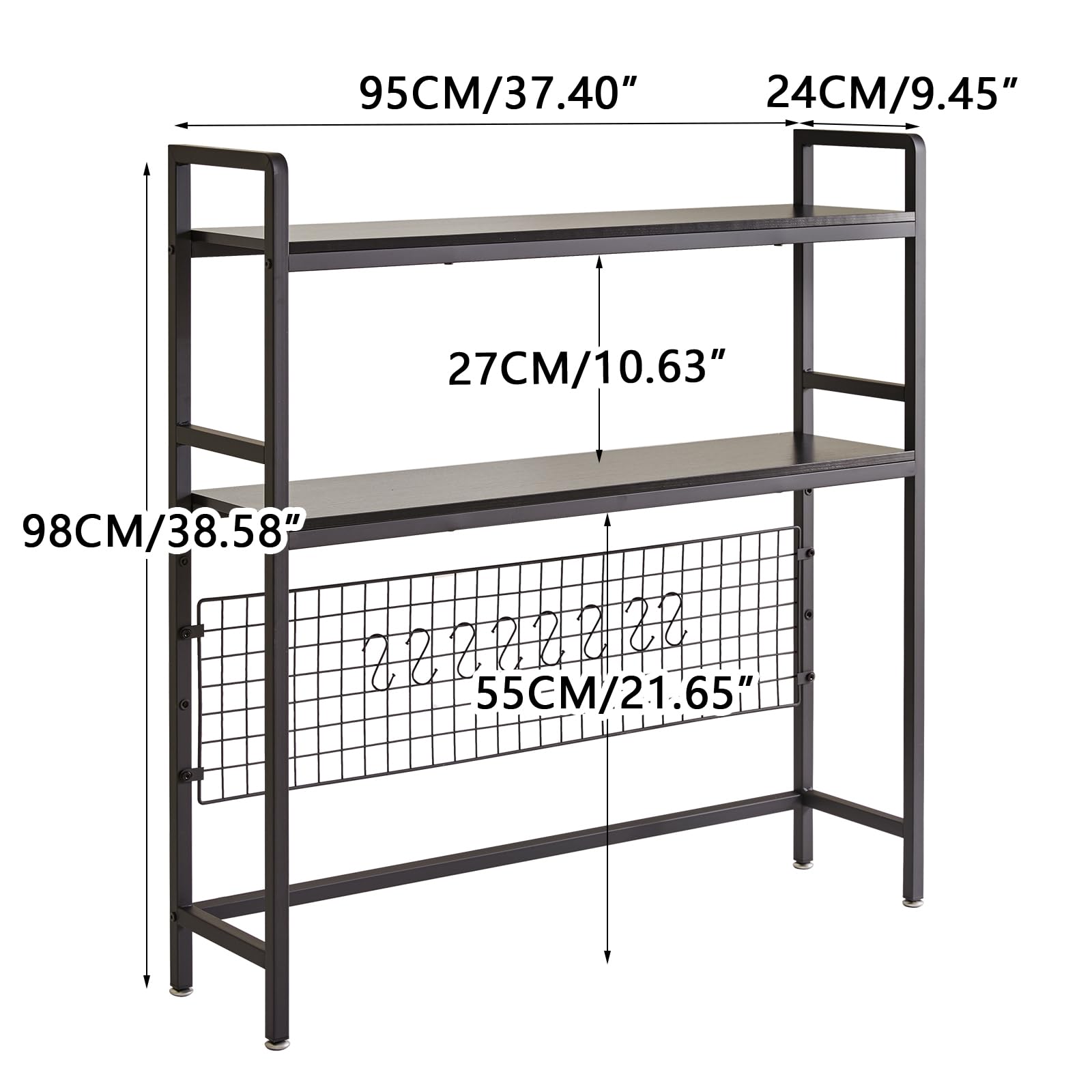 IBUYKE Libreria da scrivania per computer a 2 ripiani da 95 cm, multiuso, in legno, libreria per computer con ripiano regolabile, organizer da scrivania per ufficio, casa, dormitorio, nero, TMZ003B