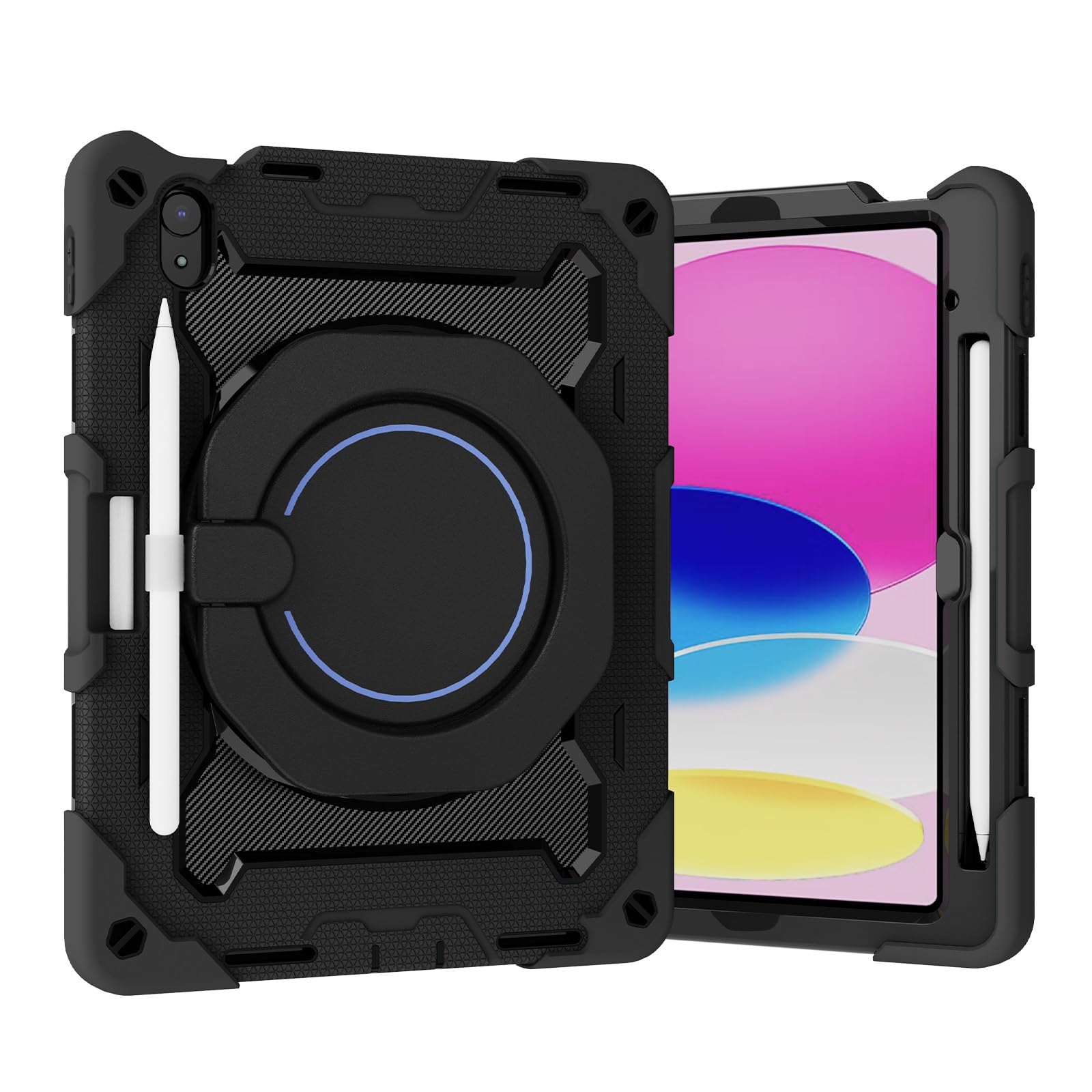 Custodia per tablet per iPad di 11a generazione A16 da 11 pollici 2025, resistente, antiurto, con cavalletto, robusta custodia protettiva con tracolla (nero)