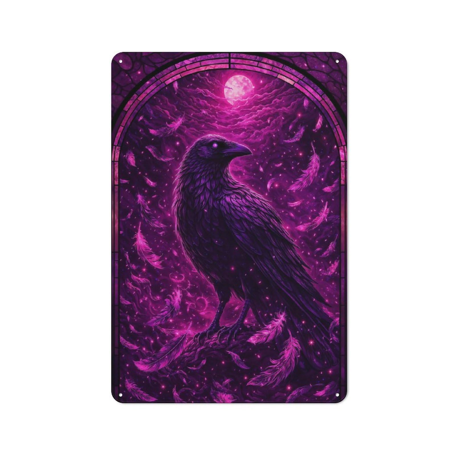 Metal Wall Sign 30x20cm Featuring Majestic Raven for Bar Or Restaurant, for Bar Decor Enthusiasts