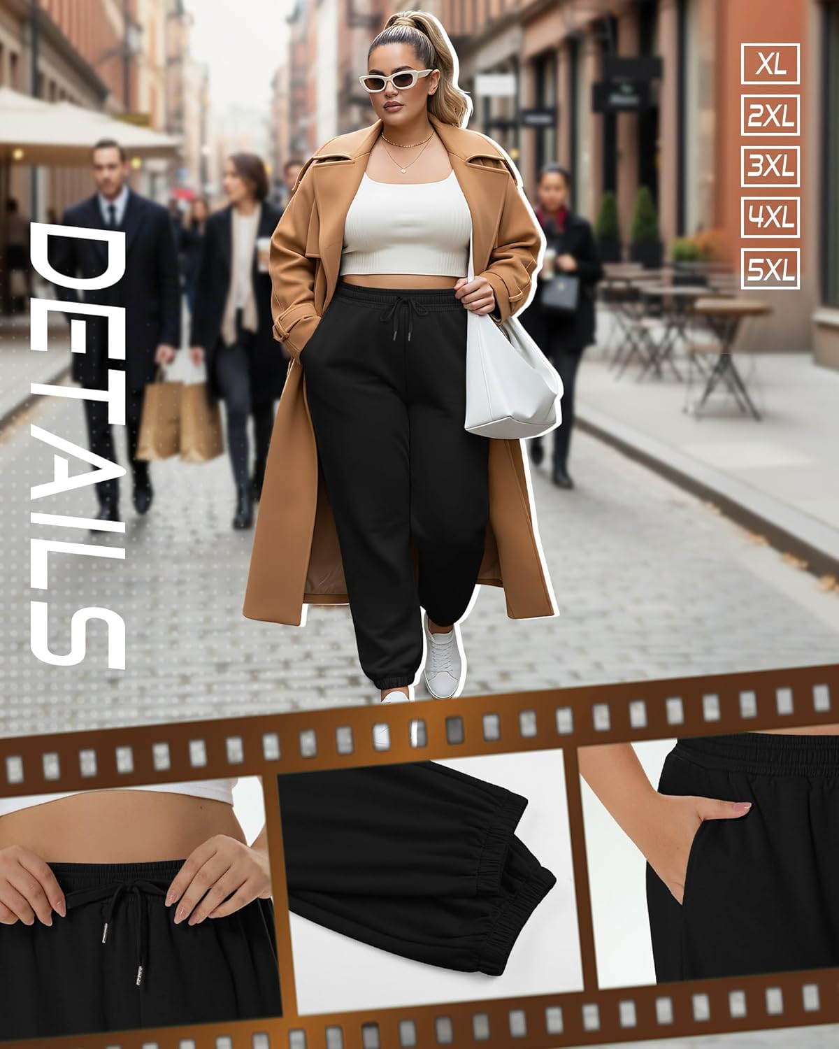 2 Pack Women's Plus Size Joggers, Drawstring Loose Baggy Sweatpants Cozy Athletic Casual Yoga Pants with Pockets - Image 2