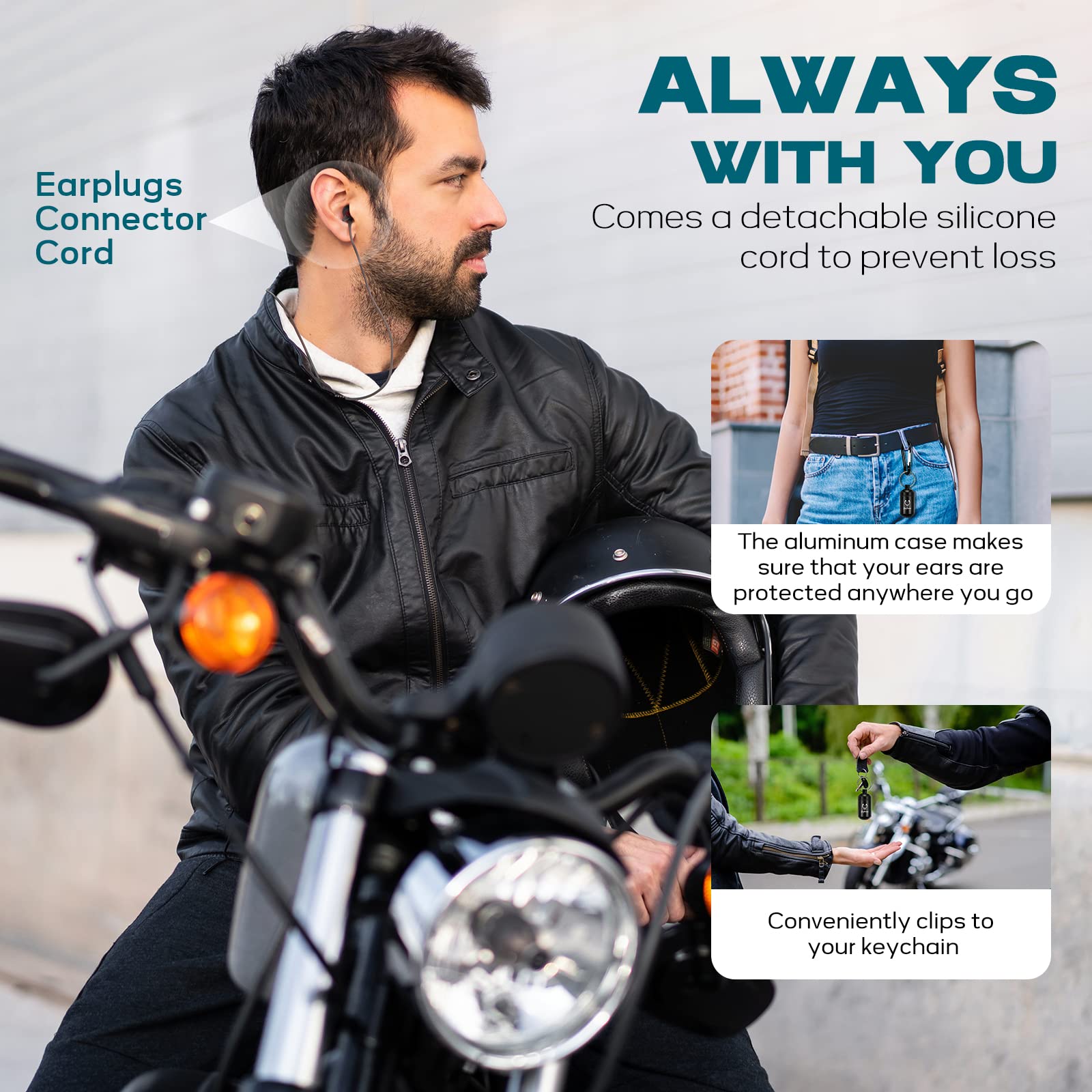 Lot de 2 paires de bouchons d'oreilles de moto avec cordon amovible, réduction du bruit du vent, protection auditive, confortables et réutilisables pour moto, course, moto, tourisme