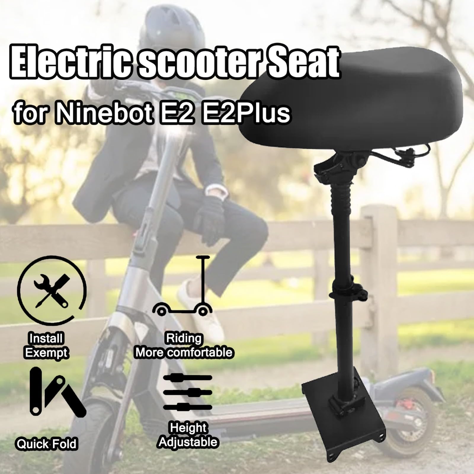 Siège de Trottinette Électrique pour Ninebot E2/E2Plus, Siège de Scooter Chocs/Doux/Respirant, Selle Réglable 48-68CM/Capacité de Poids 100KG, Accessoires pour Trottinettes Vlectrique