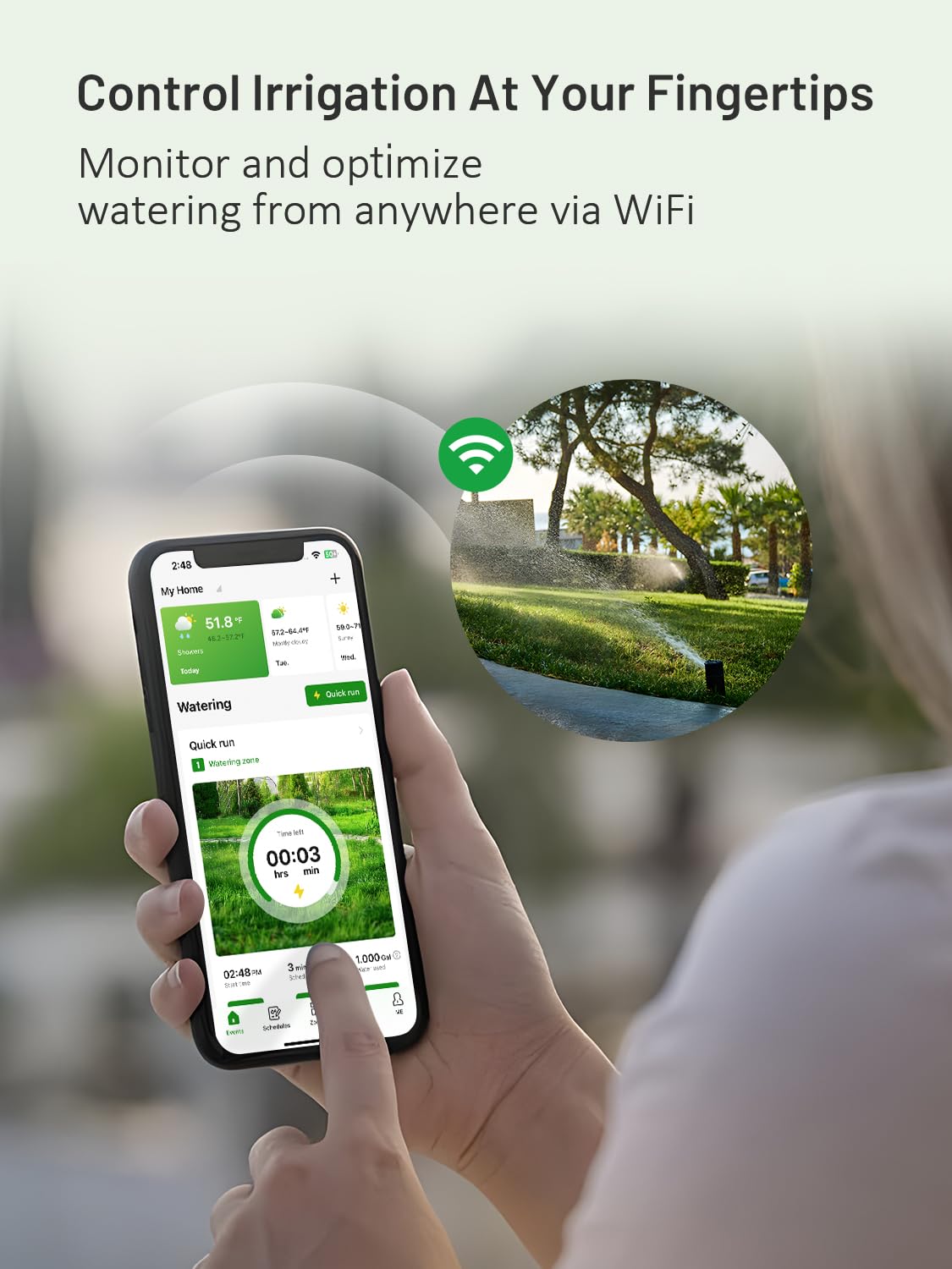 Programmateur d'Arrosage WiFi 6 Zones, Contrôleur d'Irrigation Intelligent avec Détection Météo