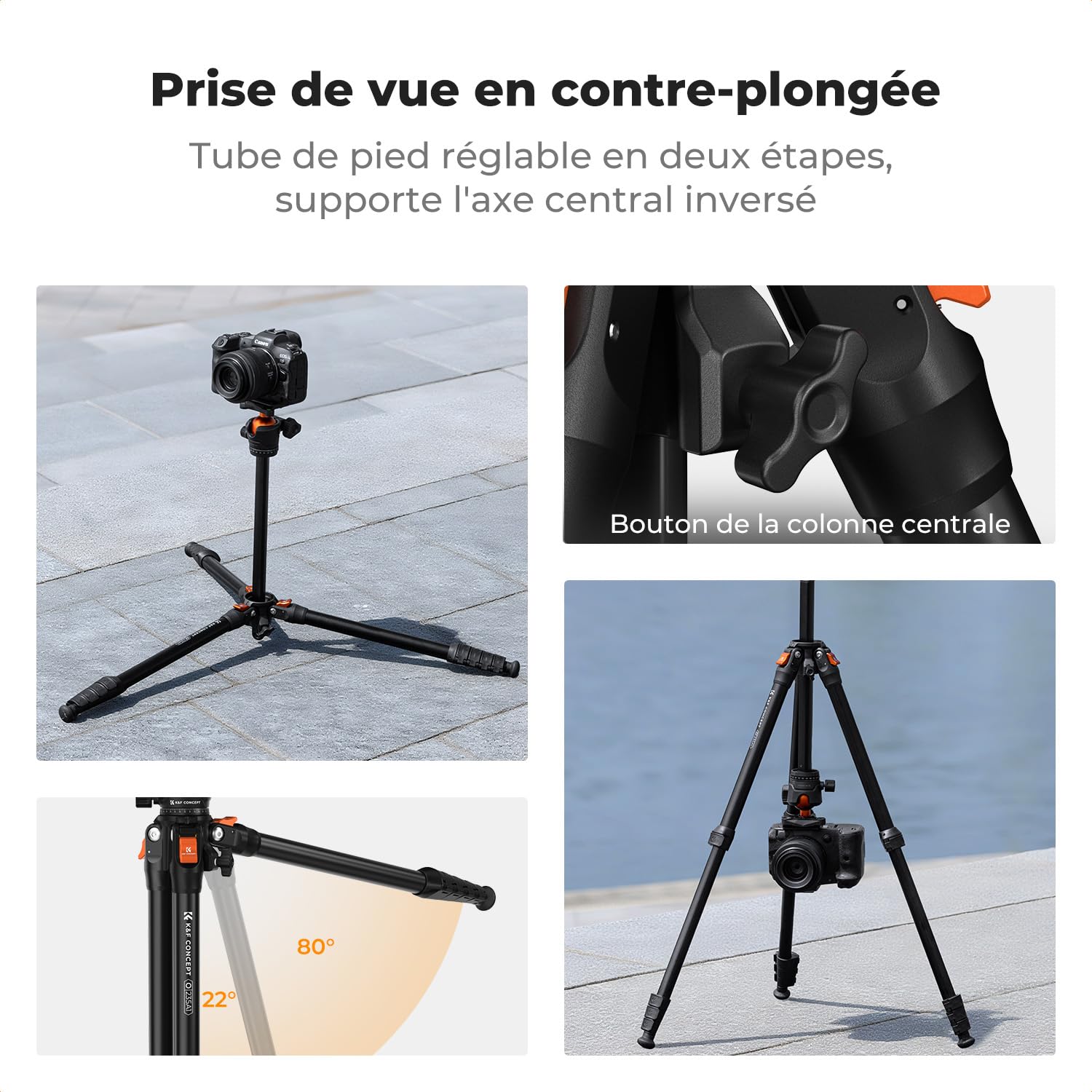 K&F CONCEPT Trépied Appareil Photo 162CM en Aluminium pour Caméra avec Support de Téléphone, Trépied Compact et Léger (1.2kg), Charge Maximale 10 kg, Idéal pour Appareil Photo DSLR, Caméscopes