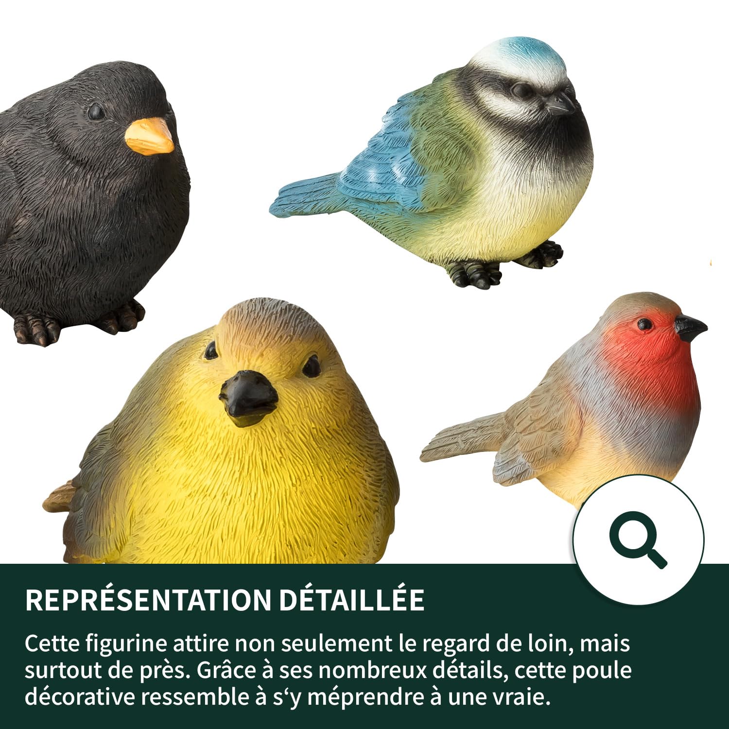 VERDOBA - Décoration de Jardin 4 Oiseaux - Figurines de décoration en résine synthétique (polyrésine) pour Balcon, Jardin, hivernage, étang - Garden Decoration