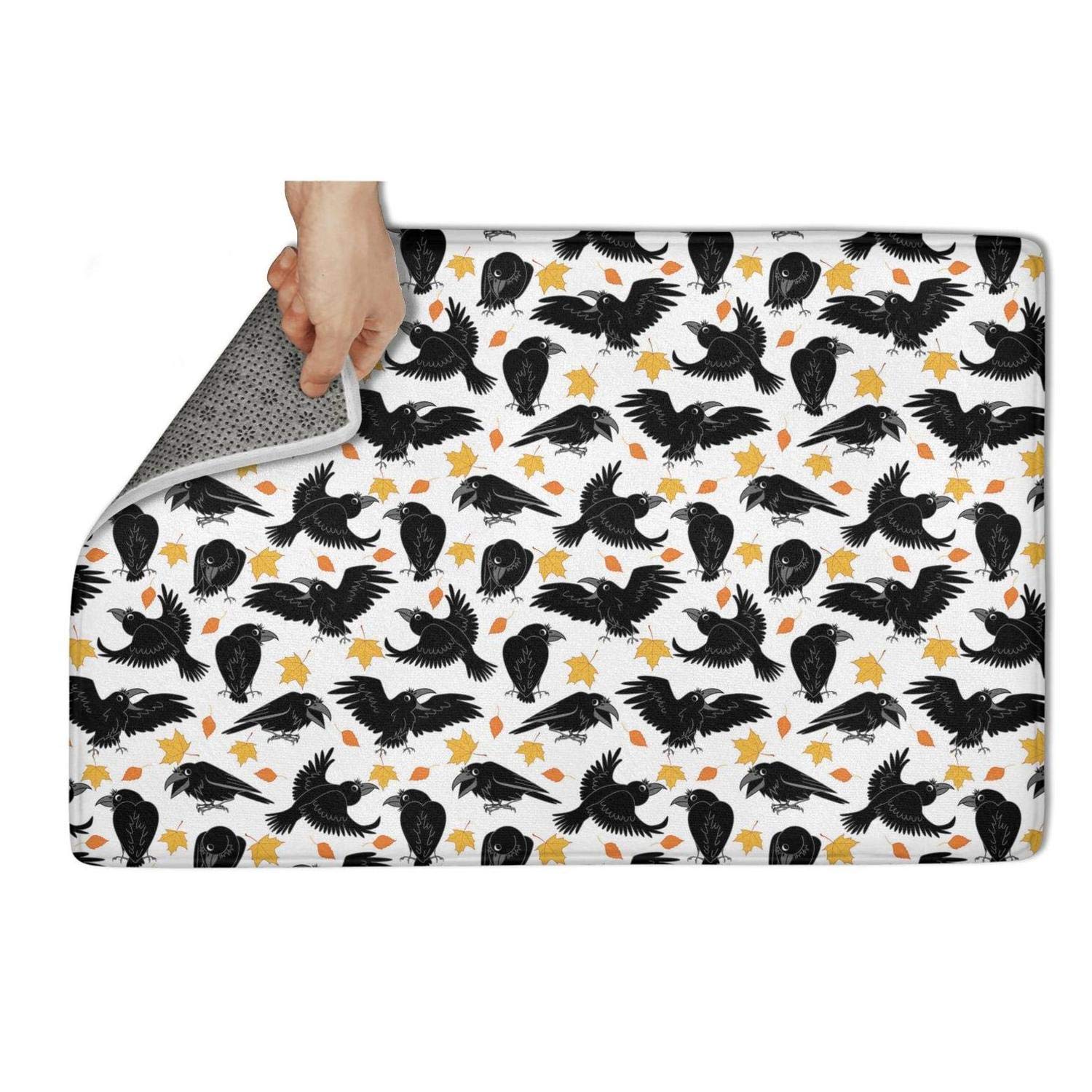 Jwls-007 31"X19" Large Home Funny Cat Autumn Leaves Fall Foliage Black Bird Raven Crow Door Mats Non-Slip Carpet Super Absorbent Rug Front Welcome Front Door Entrance