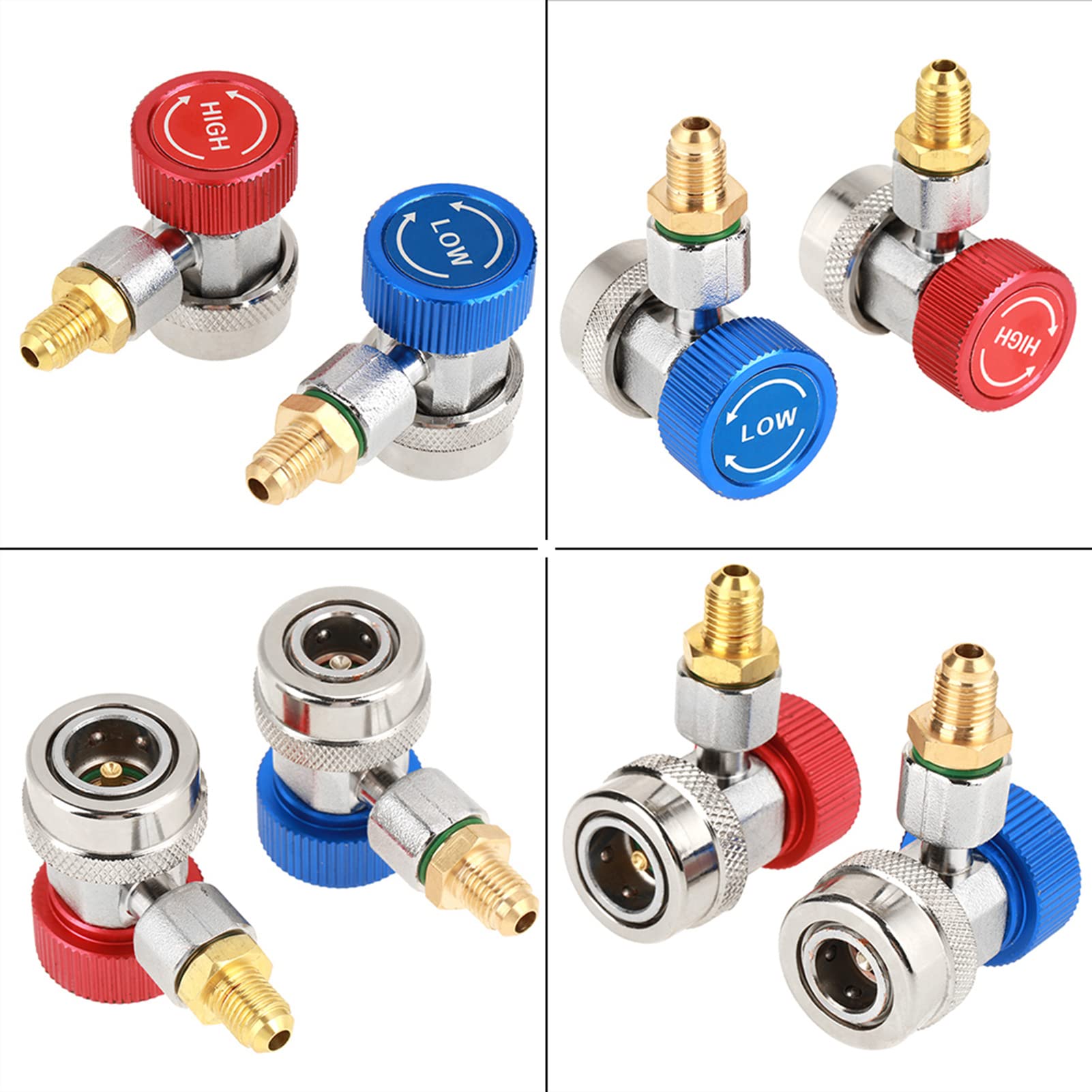 Connecteur à Coupleur Rapide, Adaptateur de Coupleur Haut et Bas AC en Laiton R134A, Raccords à Connexion Rapide à 90 ° pour Le Diagnostic du Système de Climatisation de Voiture, Charge et