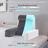 Vista 2 de ENITYA Almohada de espalda de 19 pulgadas para sentarse en la cama, reposabrazos integrados y bolsillos grandes, almohada para silla de apoyo