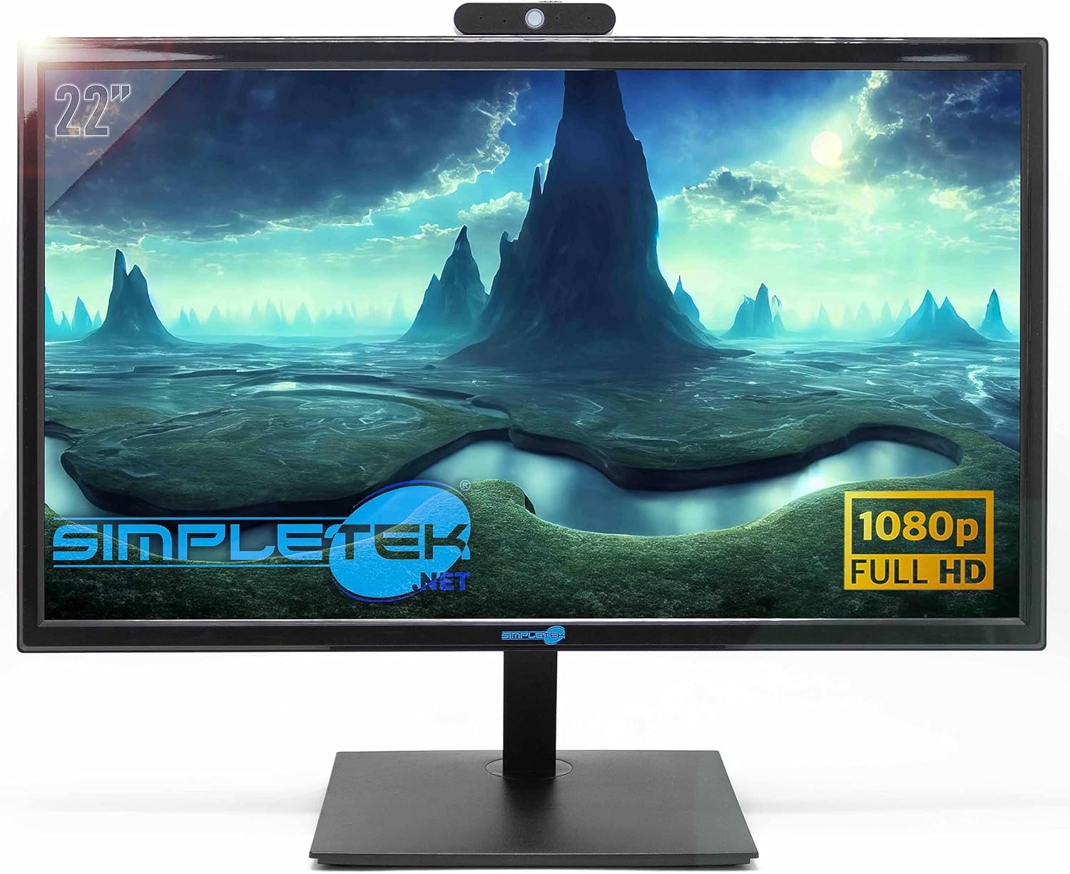 SIMPLETEK - Monitor con Webcam Integrata | Display Full HD 22" TN LCD | HDMI VGA | VESA 100x100mm | Retroilluminazione WLED