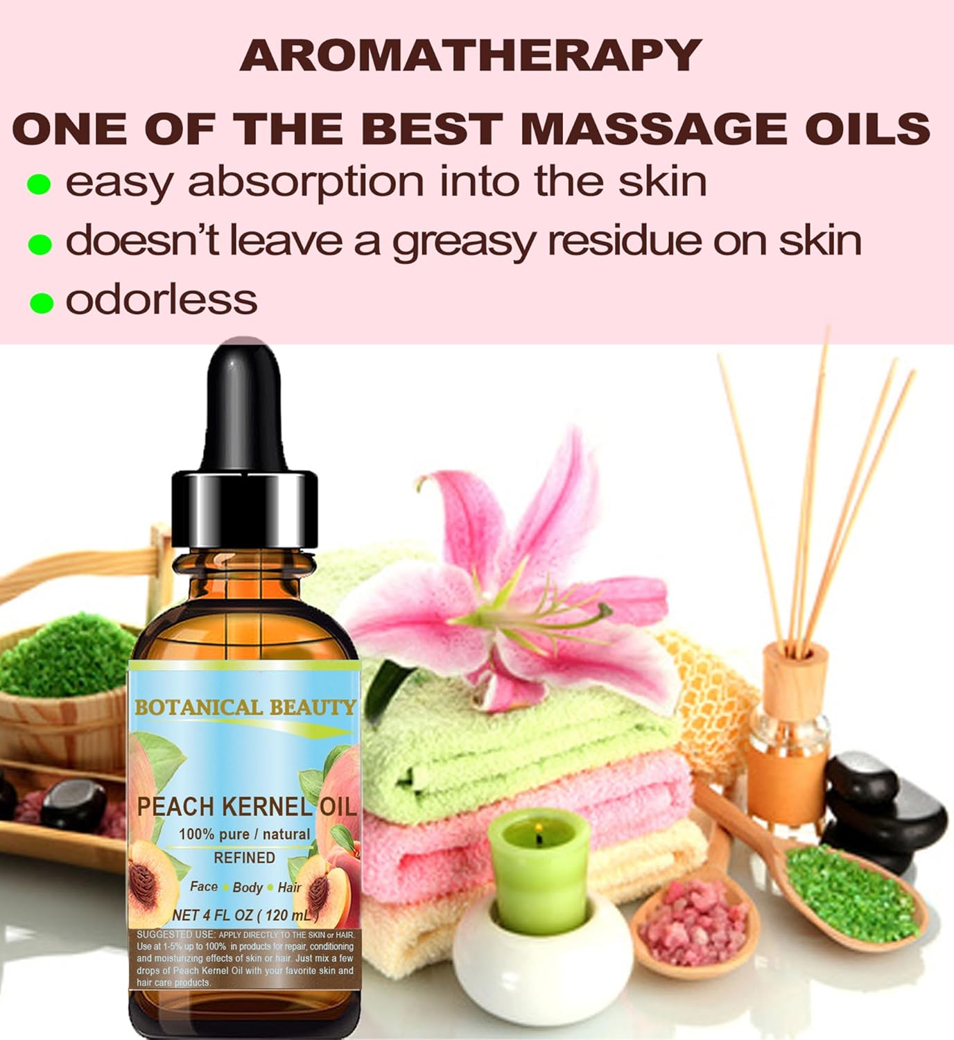 Botanical Beauty Peach Kernel Oil. 100% Pure Natural Undiluted Refined Cold Pressed Carrier Oil for Face, Skin, Hair, Massage, Lip, Nail Care. 4 Fl. oz-120 ml - Image 5