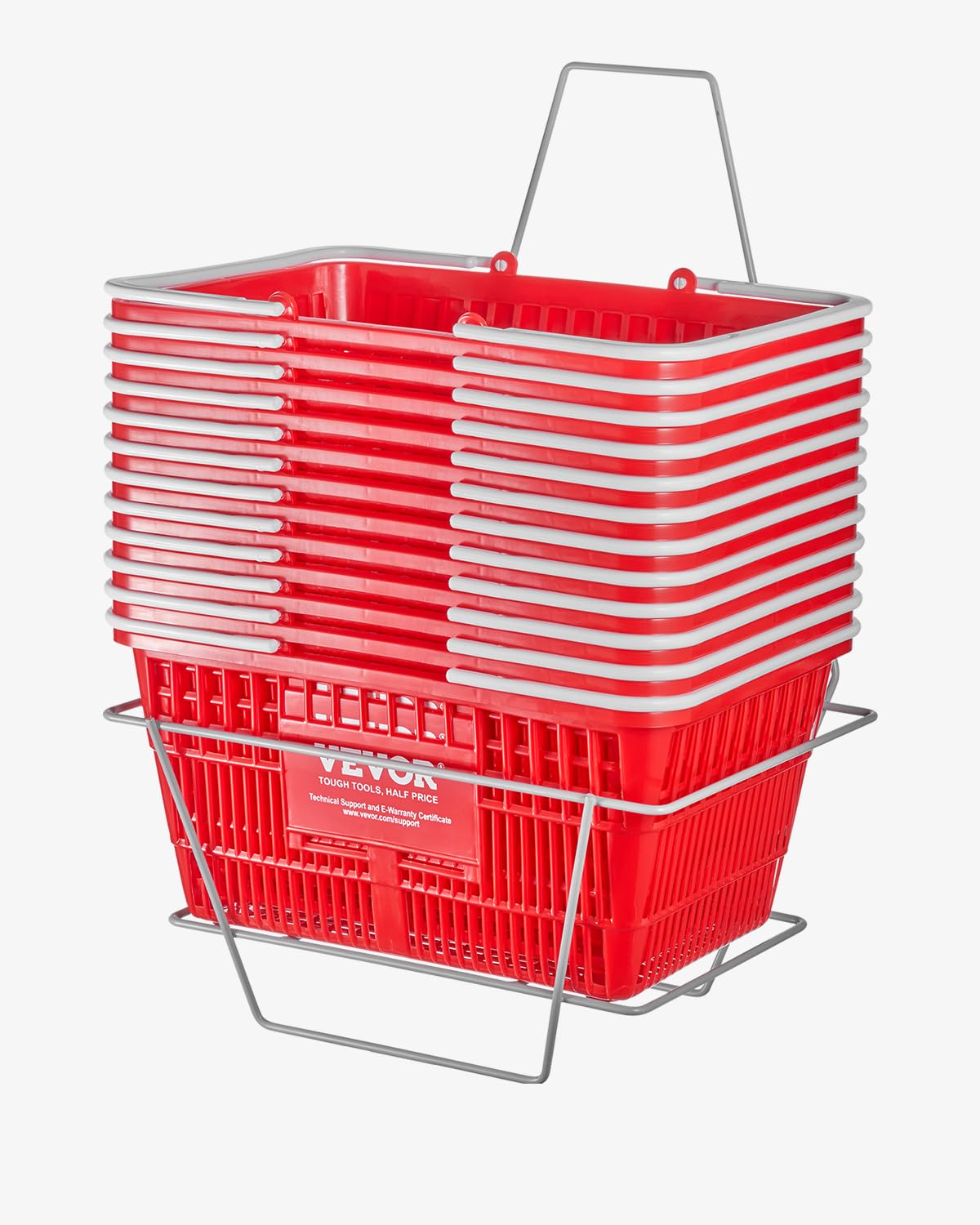 VEVOR 12 PCS Red Plastic Grocery Basket, 16.5 x 11.8 x 8.27 inch Rectangular, 21L Capacity, Modern Style, No Lid, PE Material, Ideal for Supermarket, Shopping Center, Convenience Store