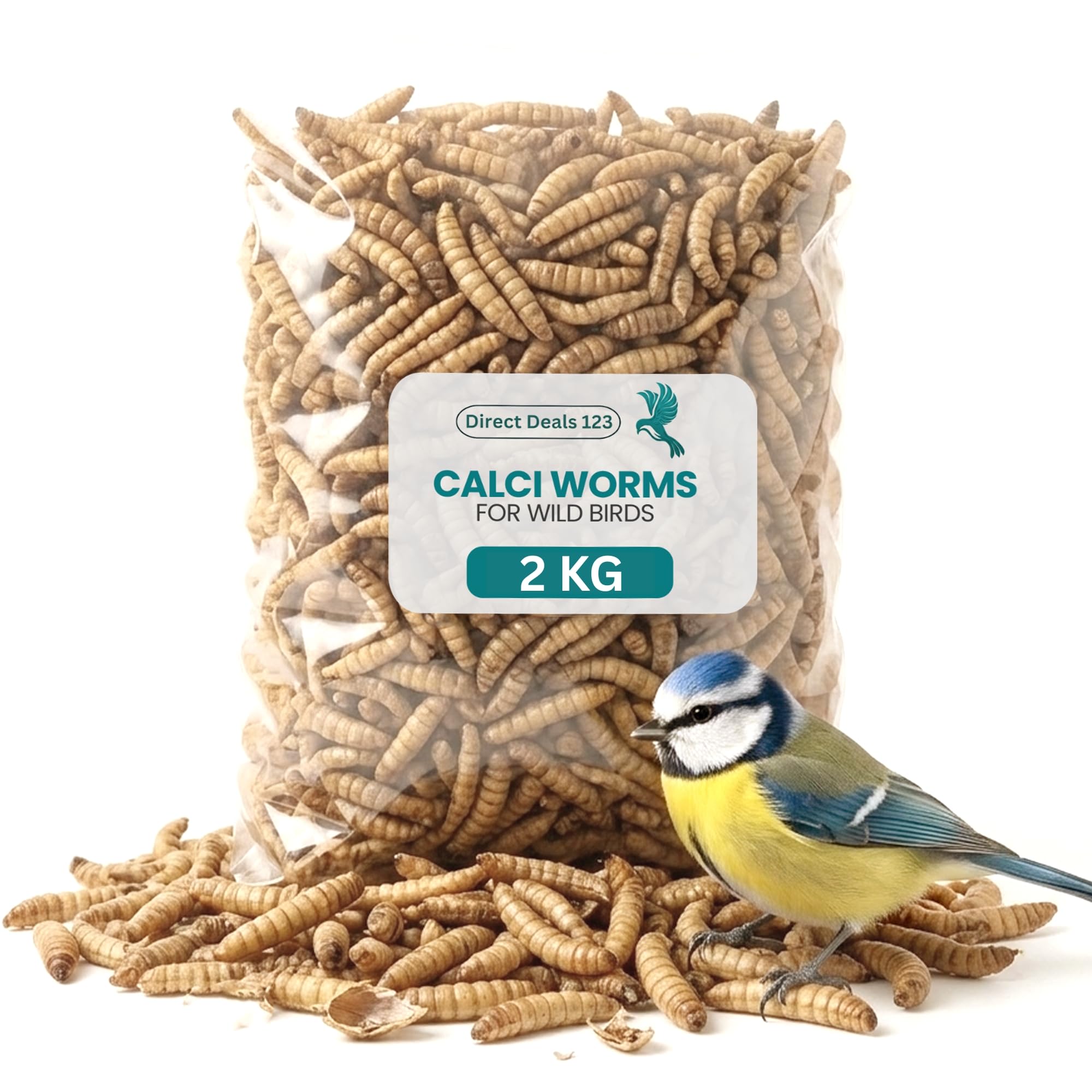 (2 KG) Calci Worms for Wild Bird Food Premium Bird Feed High Calcium Protein Treat for Robins Sparrows Garden Wildlife Natural Energy Boost Dried Worms Mix Pack