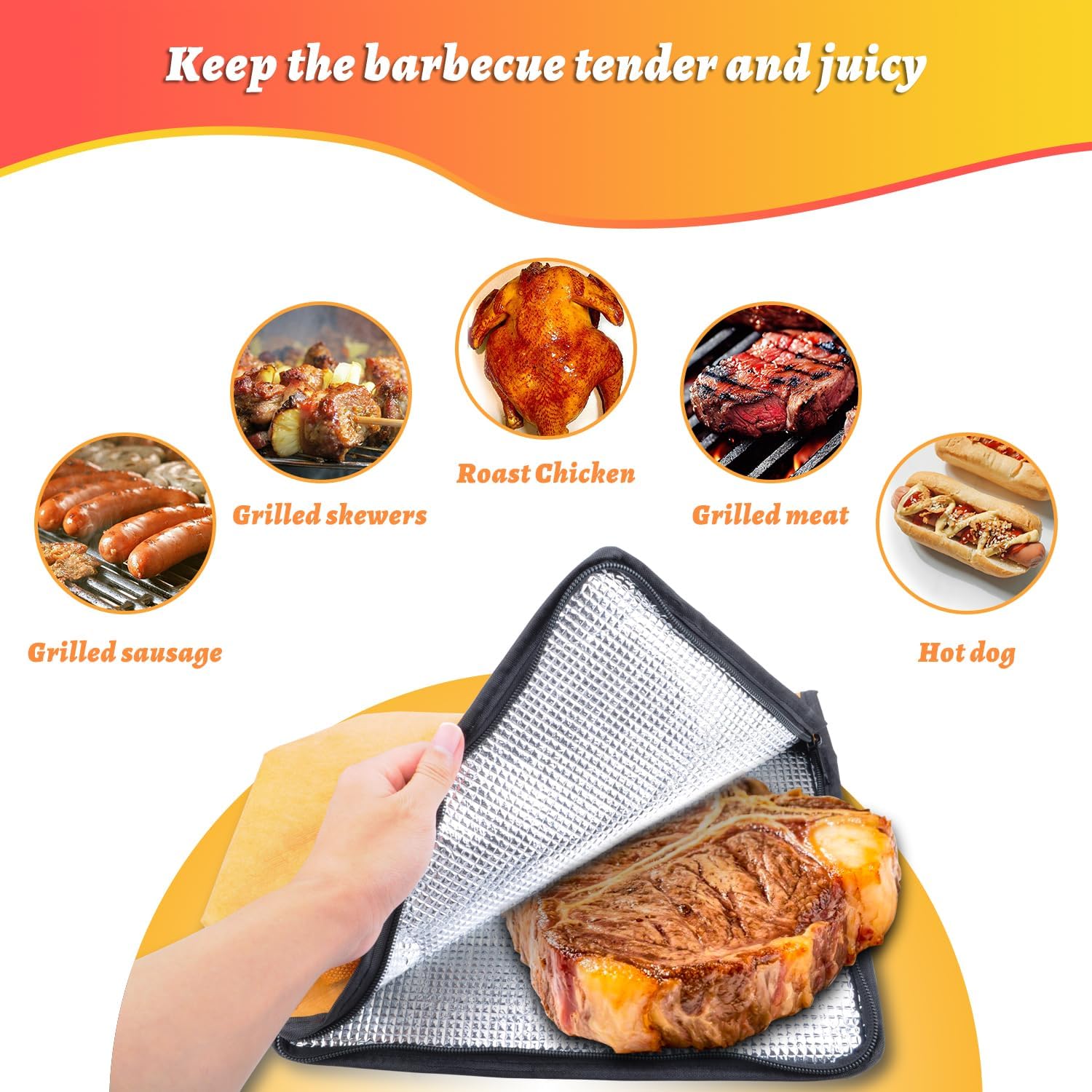 BBQ Blanket for Resting Meat, Insulated Smoker Grilling Bag for Juicy Flavorful Meats, Ideal BBQ Accessories for Brisket/Ribs/Beef/Turkey/Pork More, Durable, Reusable, Oil-Proof, Easy to Clean（21in） - Image 2
