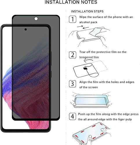 Miniatura 7 de YIFNTANG - Protector de pantalla de privacidad de vidrio templado para Samsung Galaxy A53 5G, antihuellas dactilares, dureza 9H, antiespía
