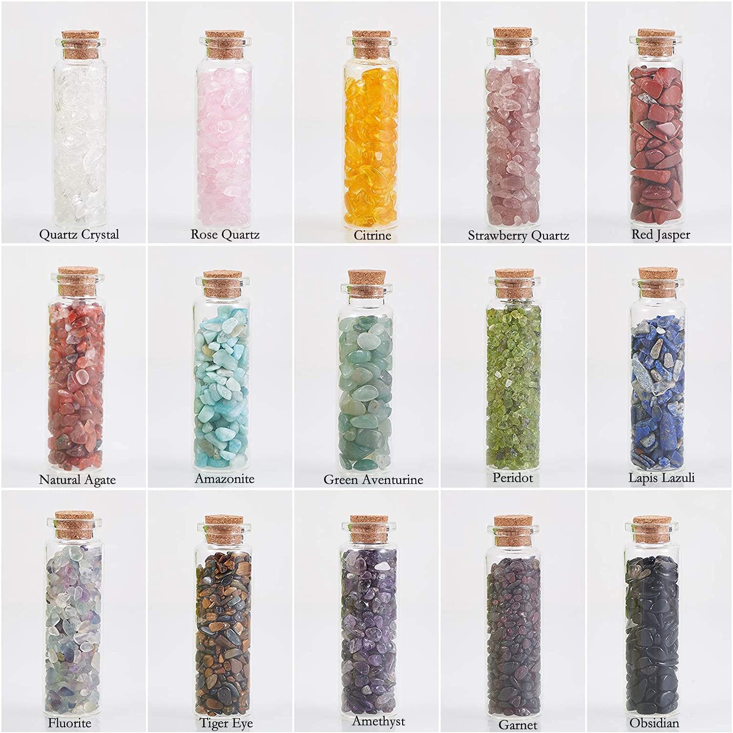 PH PandaHall Kit 20 Bottigliette Dei Desideri In Vetro Con 100g Di Pietre Naturali - Cristalli Misti Per Gioielli E Decorazione