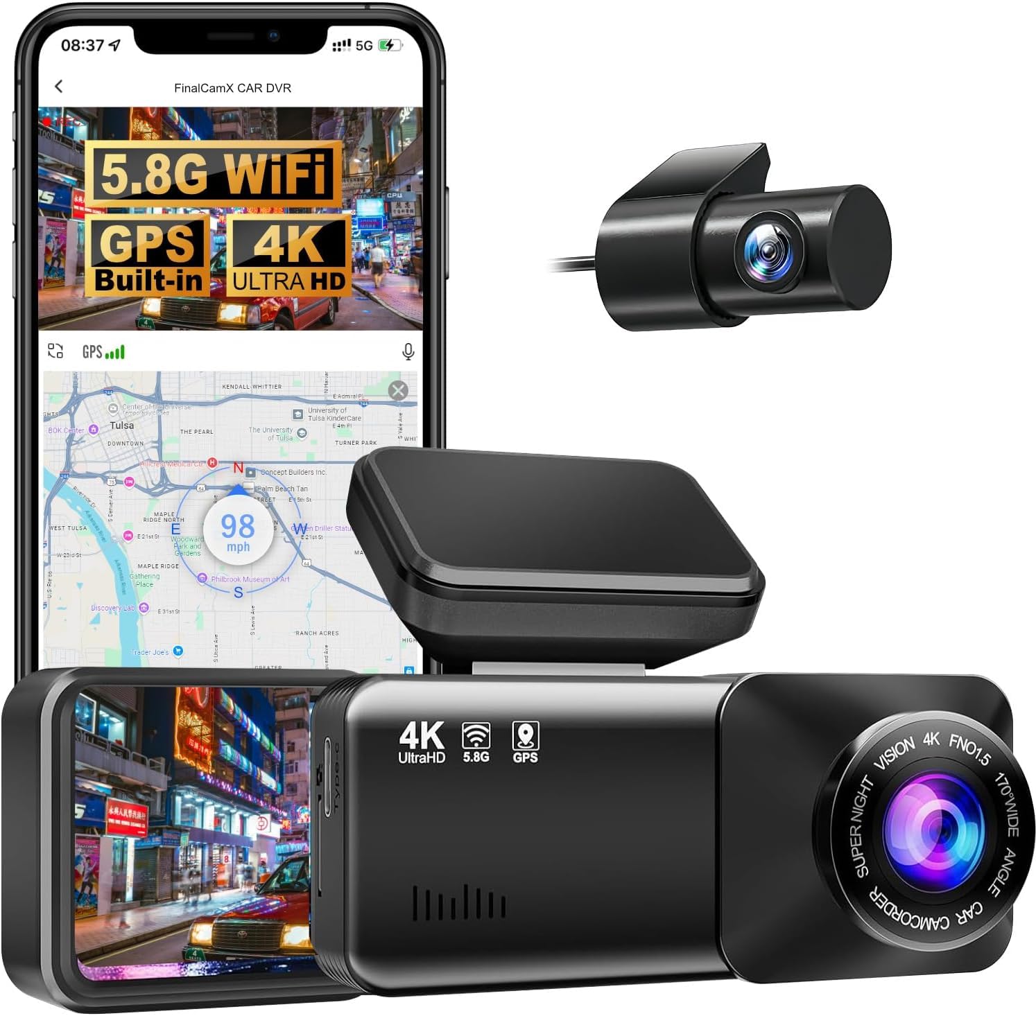 Dashcam Osmo Pro 4K Avant/Arrière - WiFi 5,8 GHz, GPS, 170° - Stationnement - Carte 64 Go Incluse